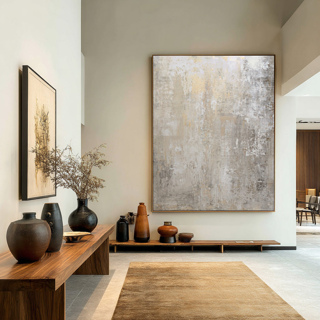Beige & Grey Abstract Painting for Minimalist Decorr #AG 004