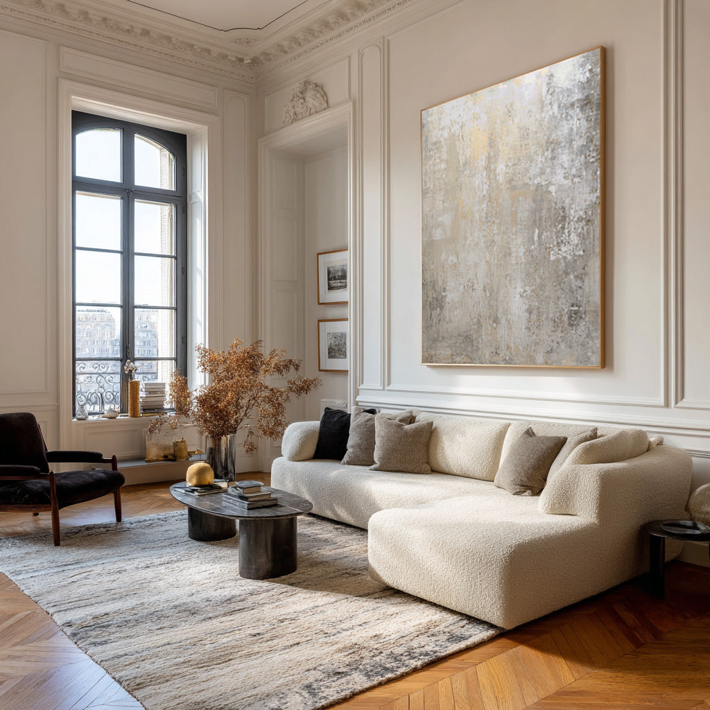 Beige & Grey Abstract Painting for Minimalist Decorr #AG 004