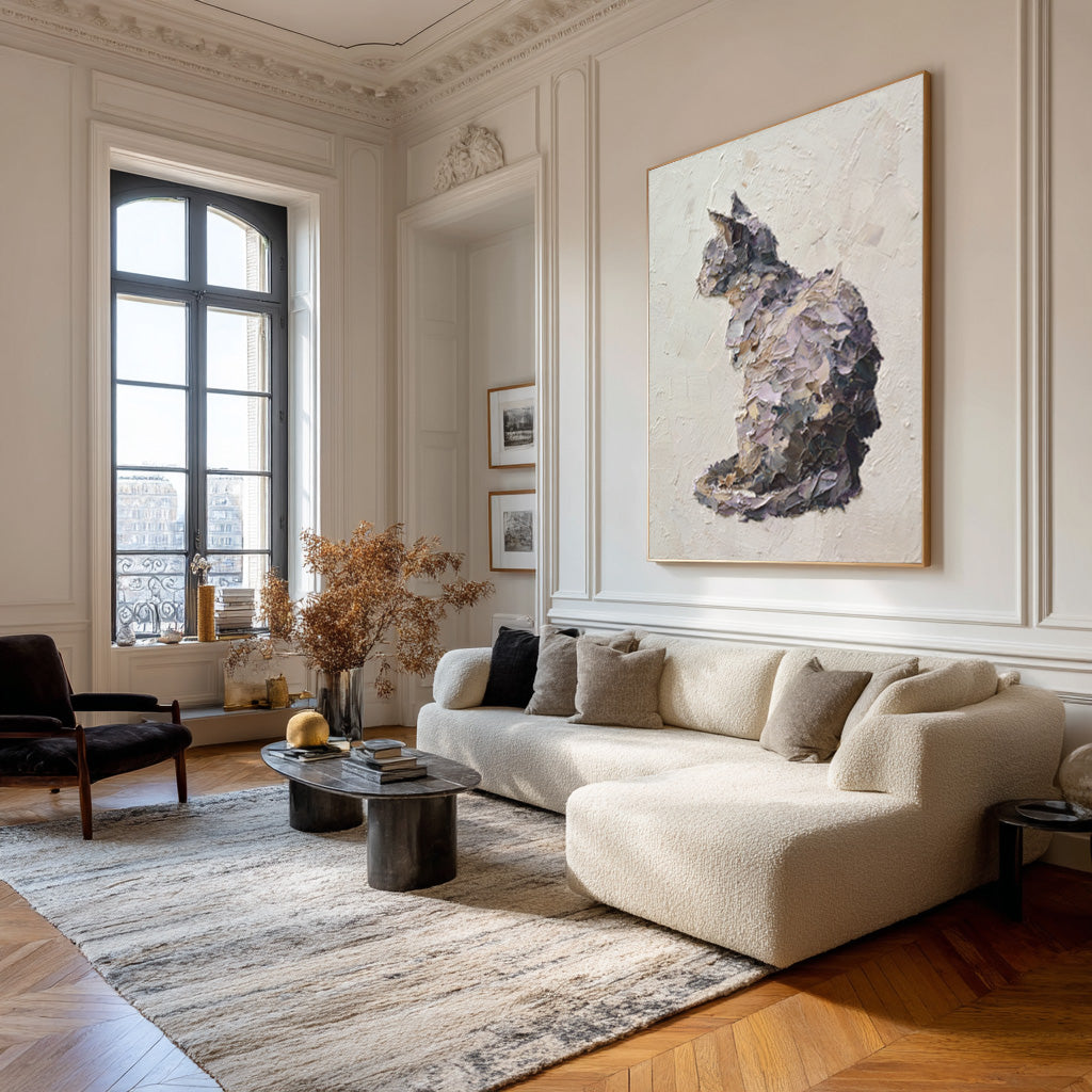Large Textured Cat Painting - Contemporary Pet Art #AG 054