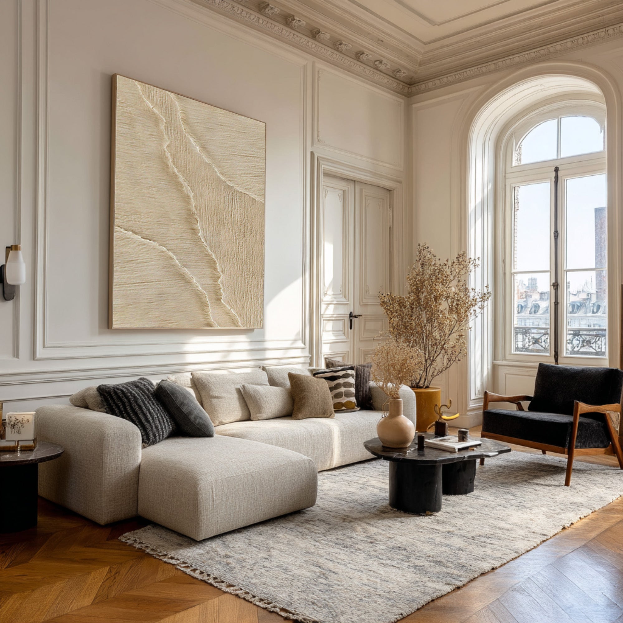 Modern Minimalist Wave Art - Tall Neutral Tone Canvas #AG 072