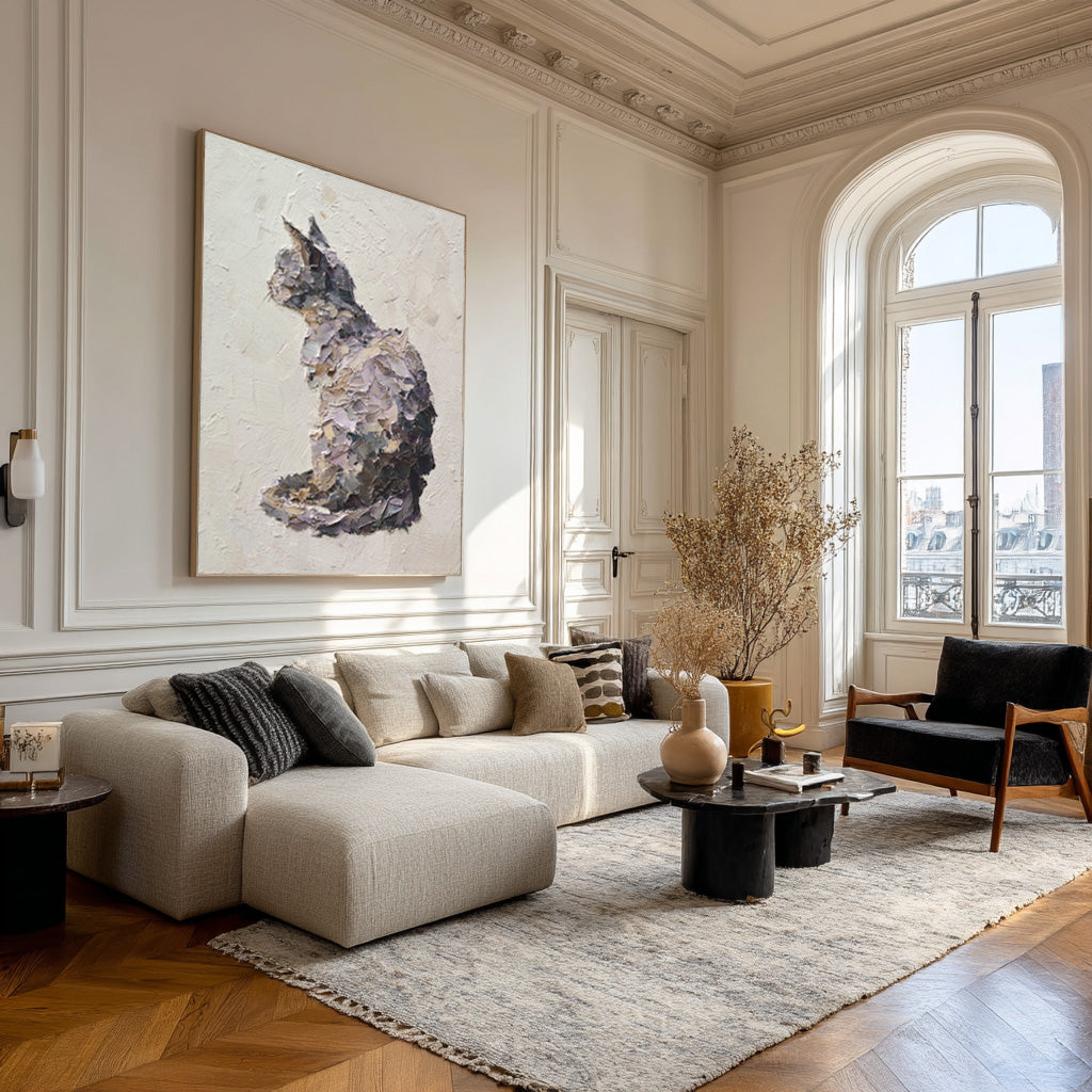 Large Textured Cat Painting - Contemporary Pet Art #AG 054