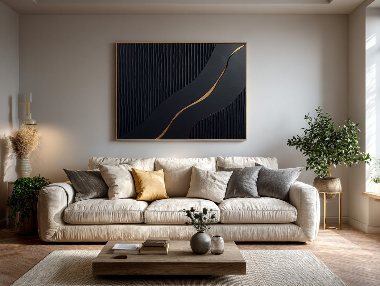 Unique Textured Gold & Black Abstract Art Piece #AG 002