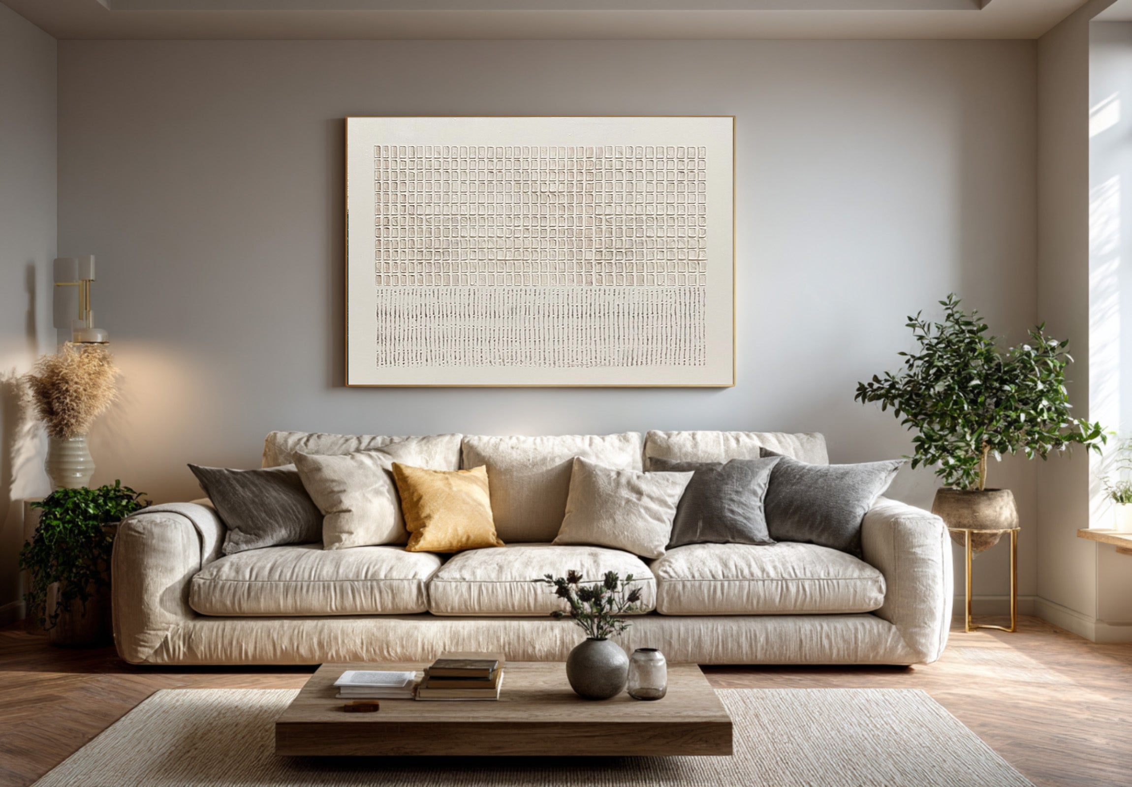 Horizontal Neutral Abstract Wall Art for Living Room | KeiraArt