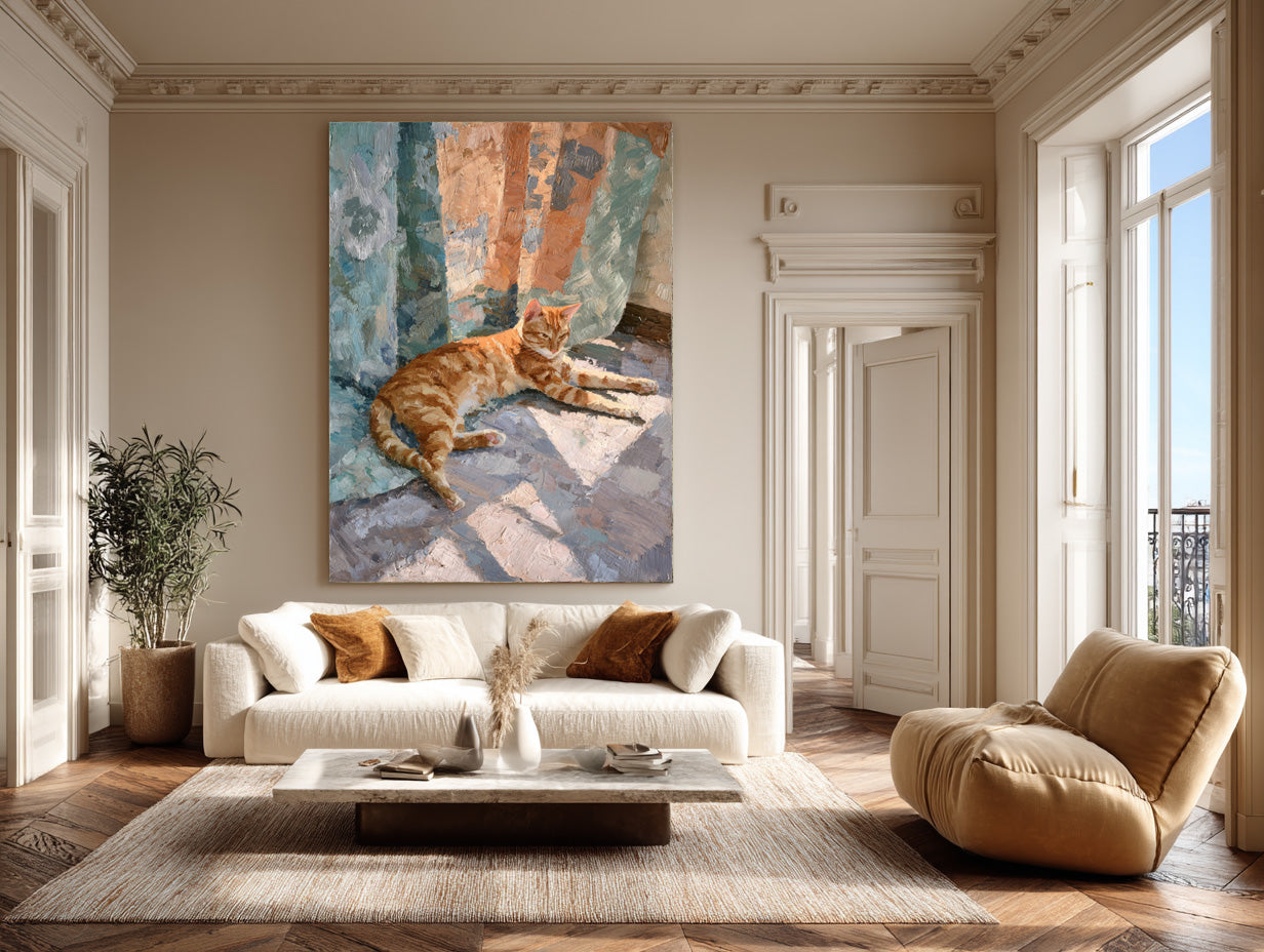 Lazy Cat Wall Art - Impressionistic Pet Portrait #AG 055