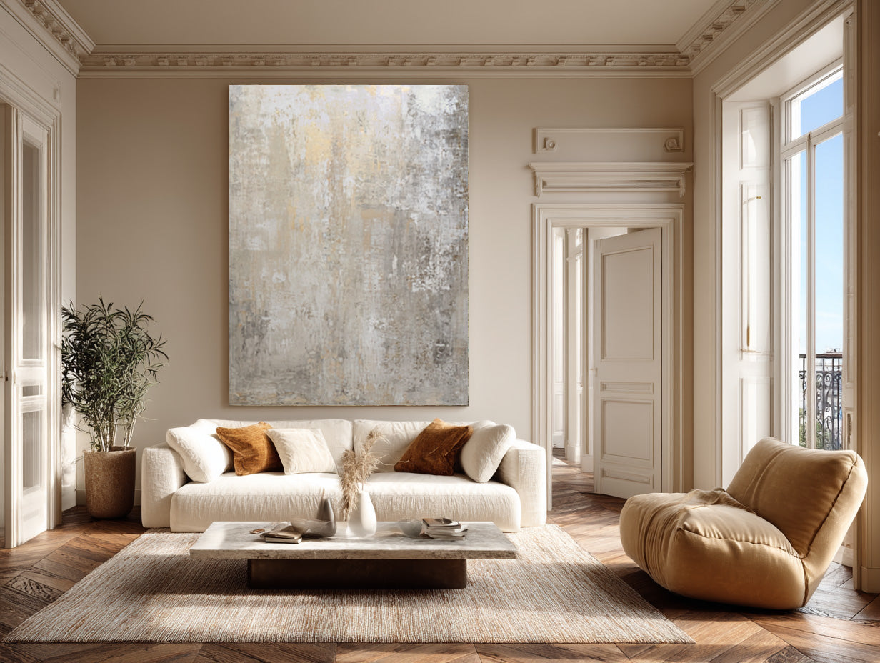 Beige & Grey Abstract Painting for Minimalist Decorr #AG 004
