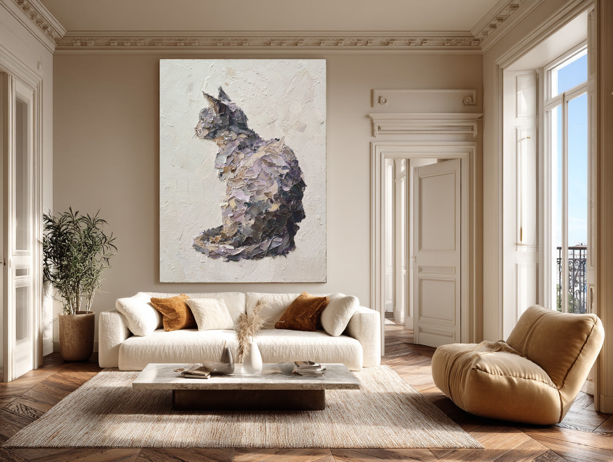 Large Textured Cat Painting - Contemporary Pet Art #AG 054