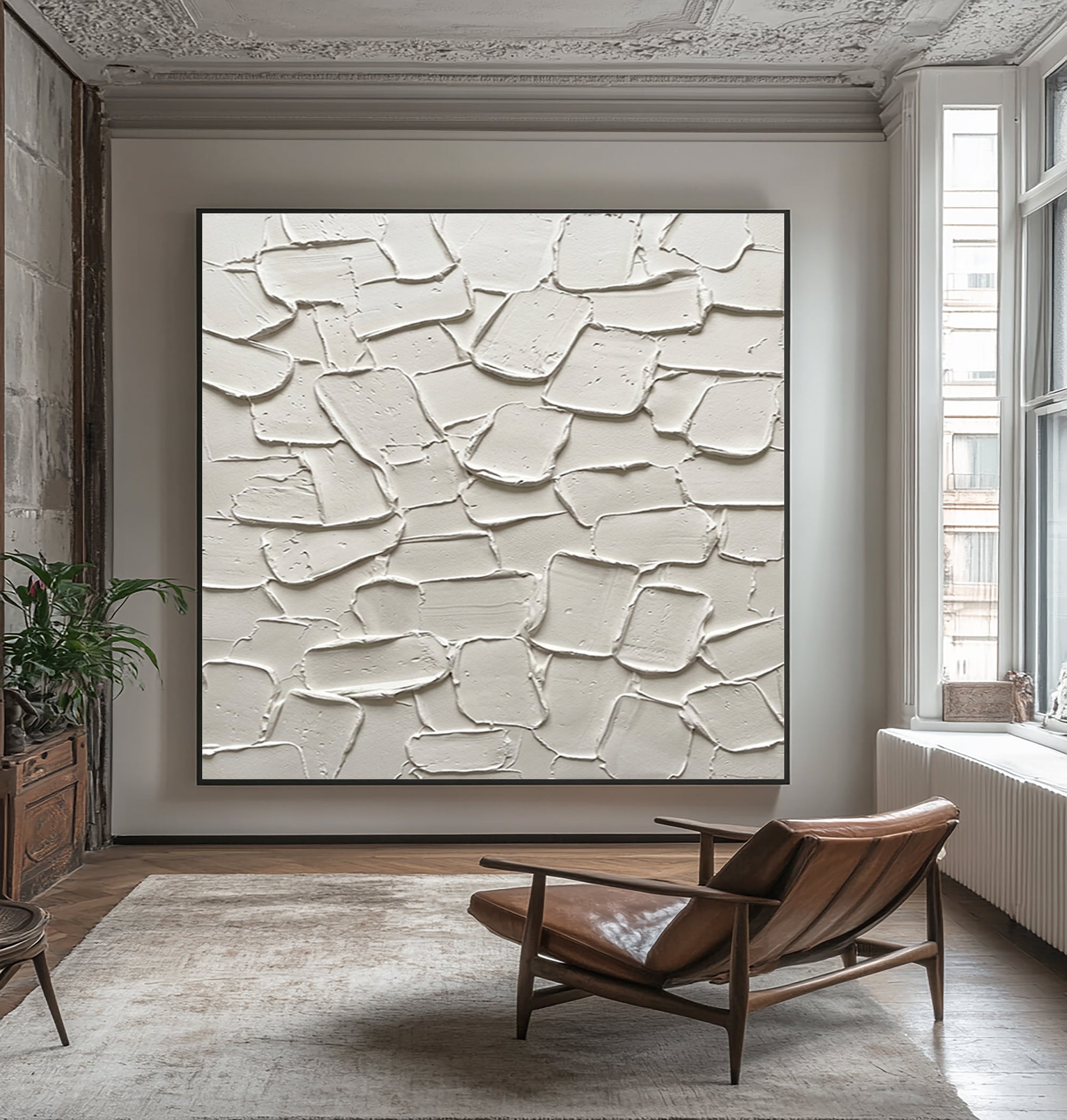 Large Layered Limestone Relief Wall Art Neutral Contemporary Texture Painting