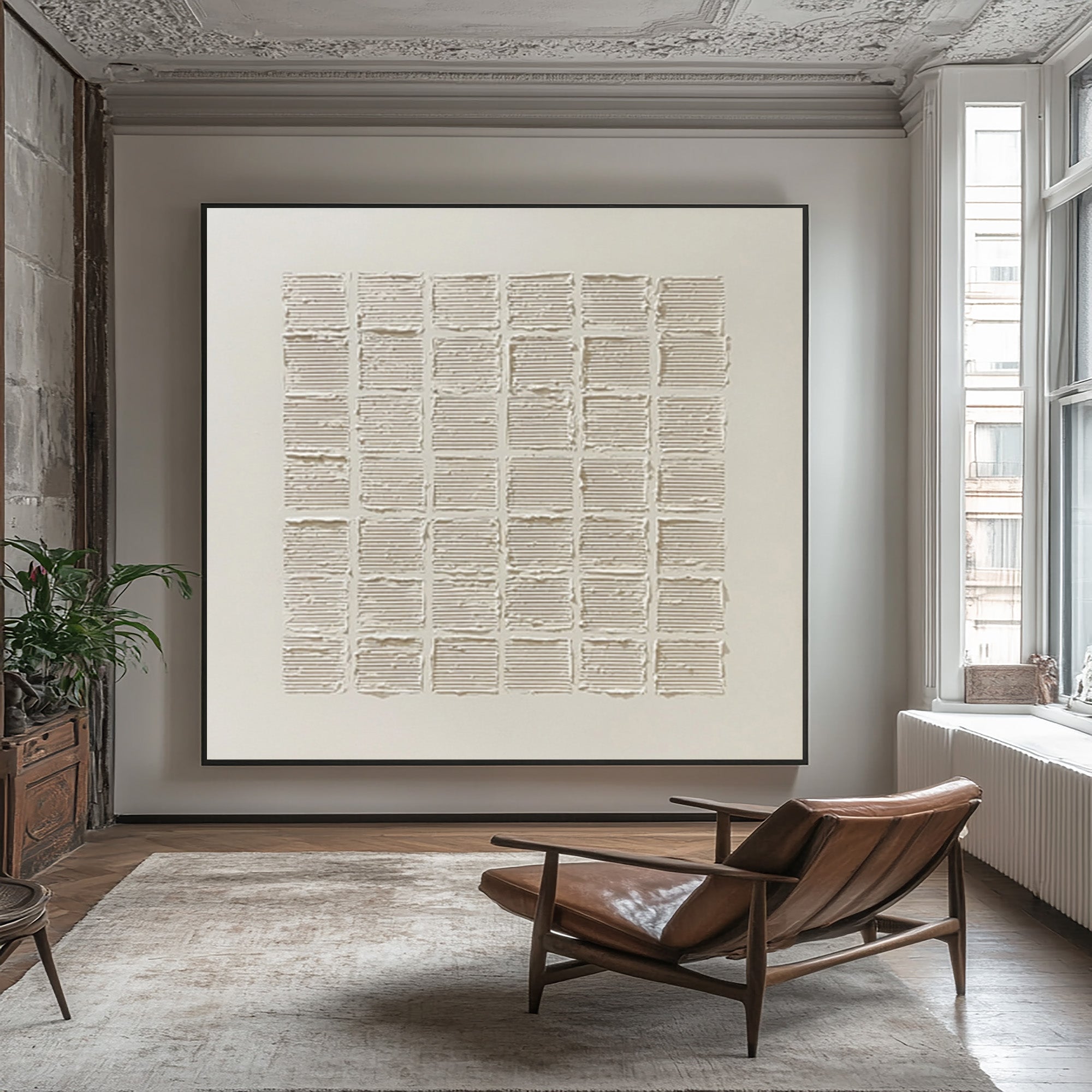 Textured Grid Abstract Art - Modern Minimalist Canvas #AG 060