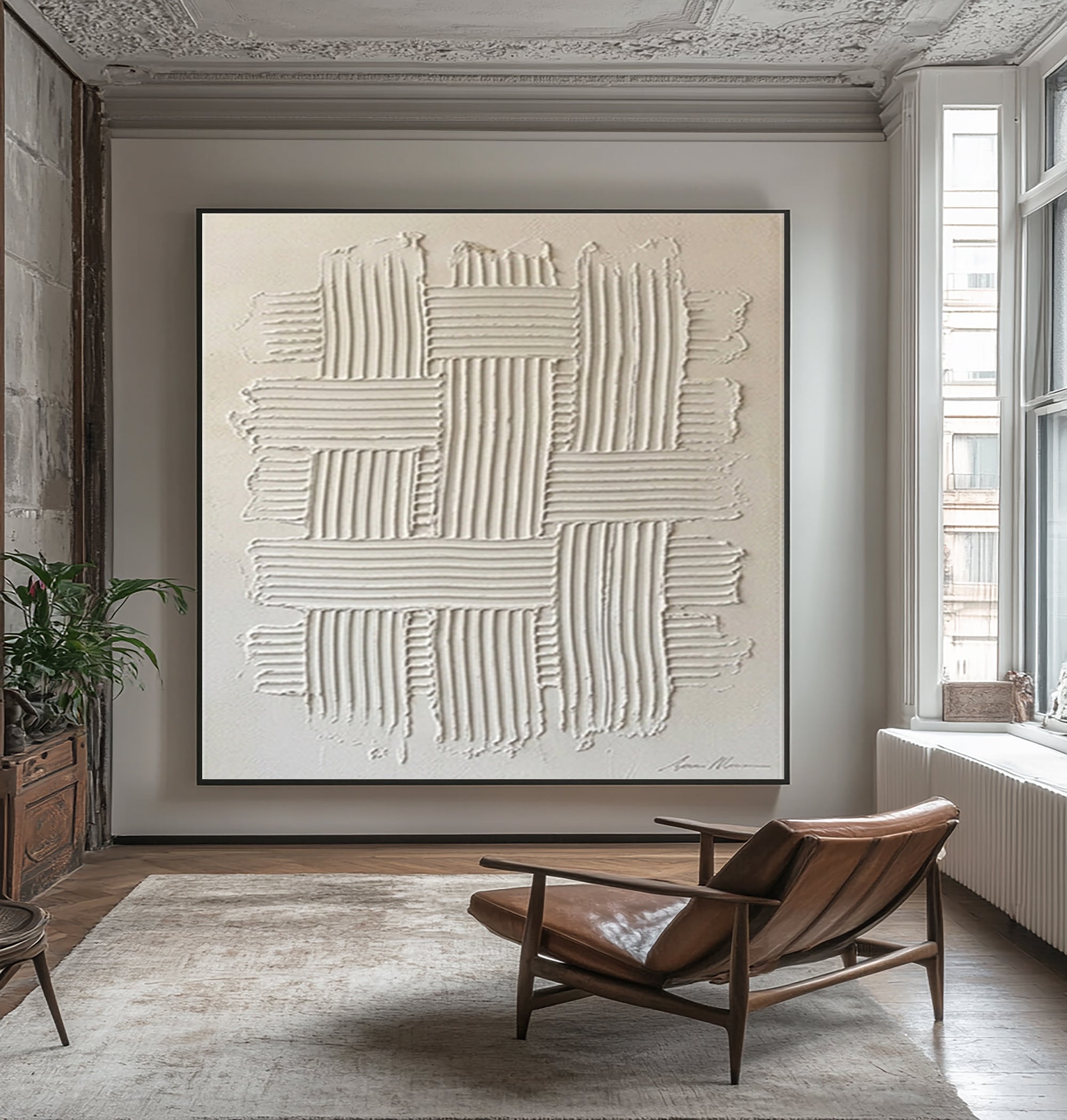 Large Minimalist Texture Wall Art Hand Painted Geometric Canvas