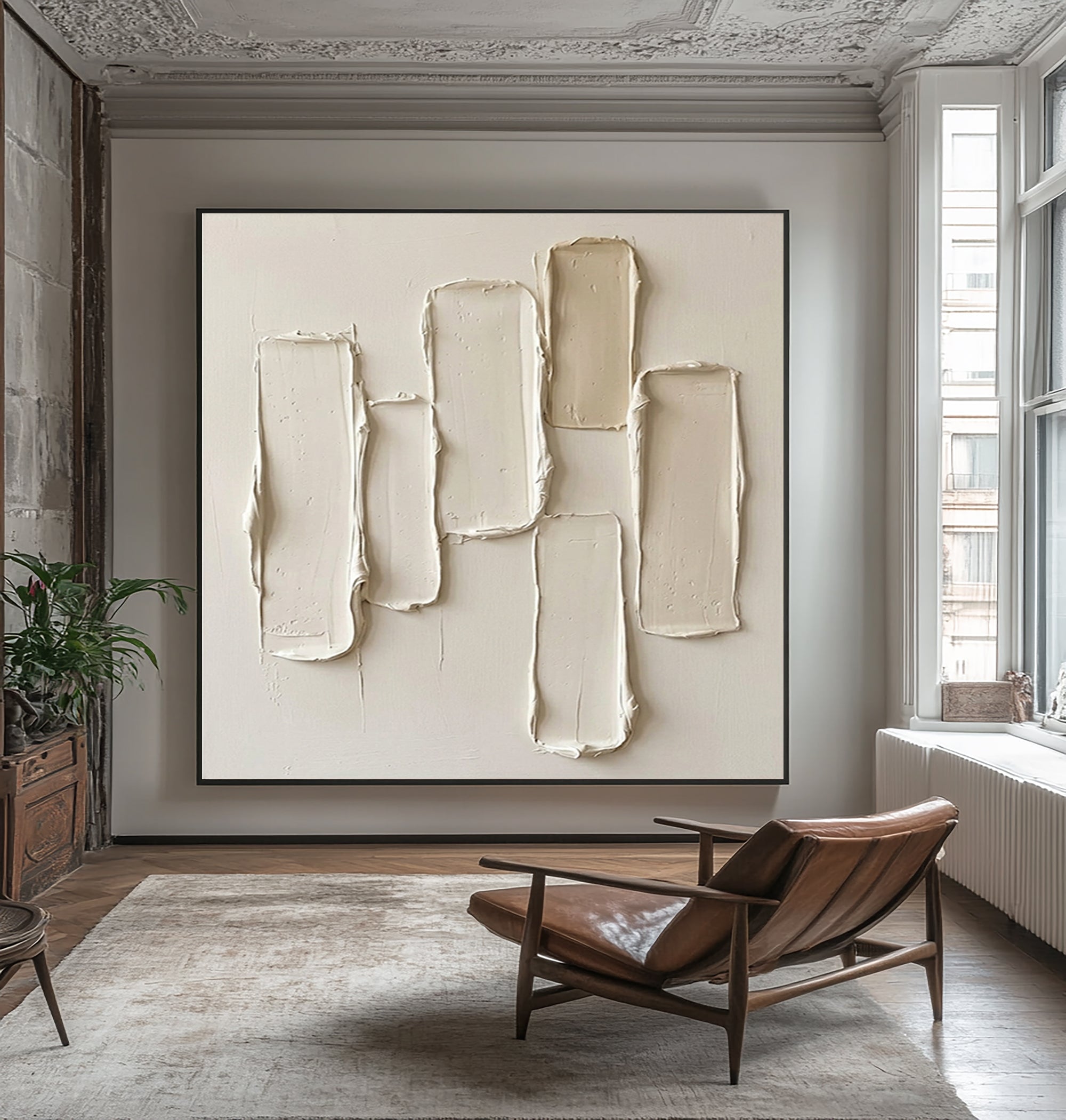 Large Quiet Vertical Structure Wall Art Contemporary Neutral Texture Painting