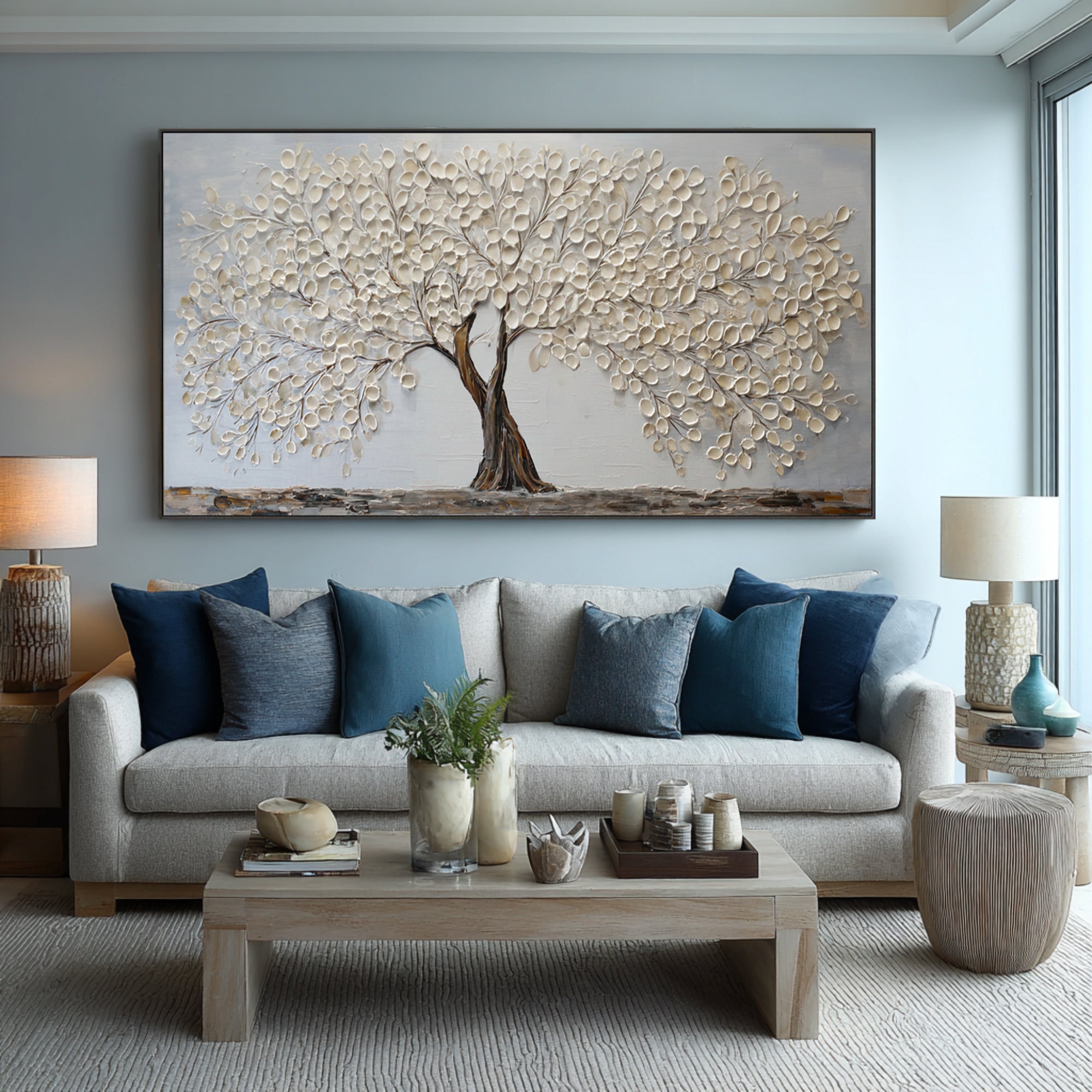 Textured Gold Leaf Tree Art Modern Living Room #AG 091