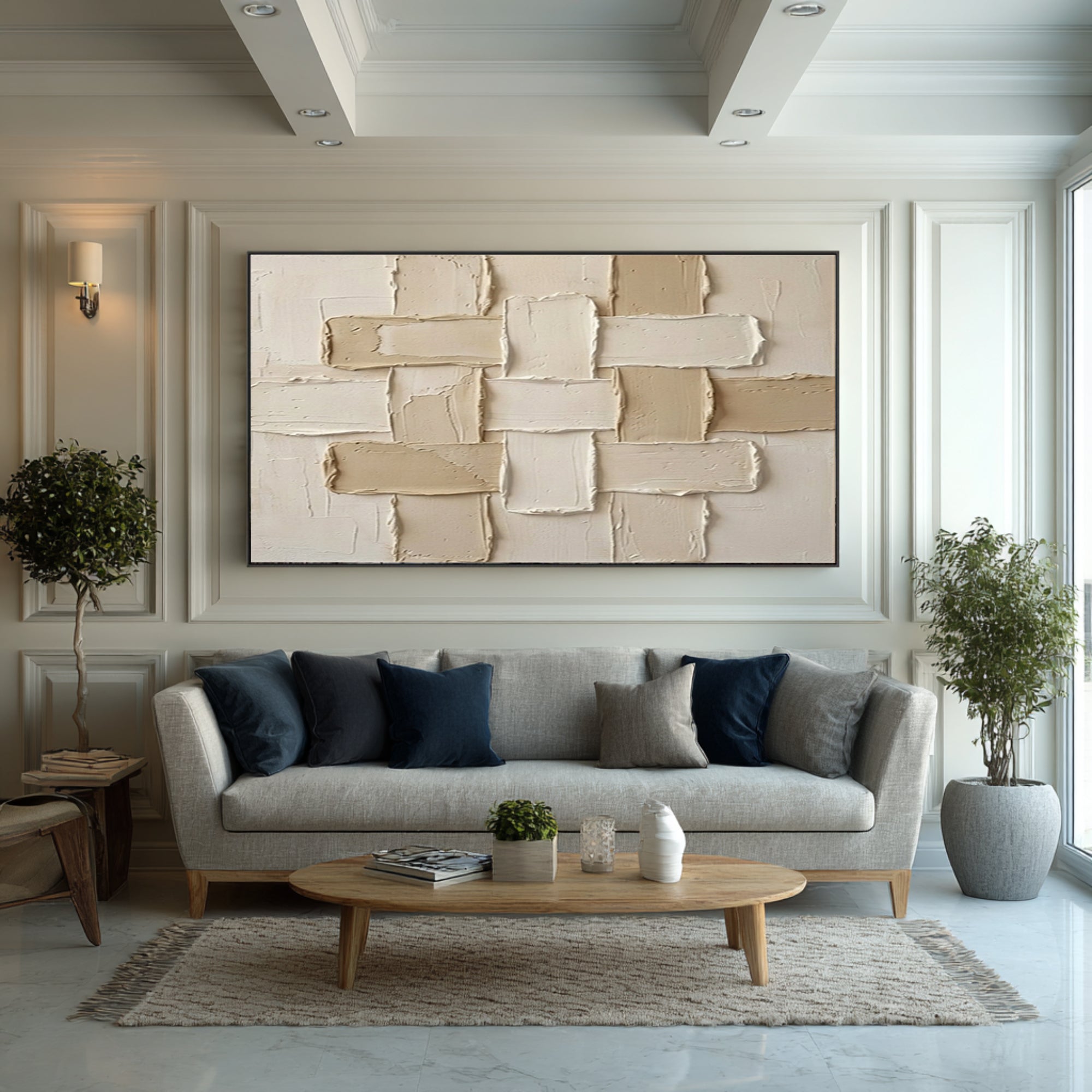 Large Neutral Woven Texture Wall Art Hand Painted Abstract Canvas | KeiraArt