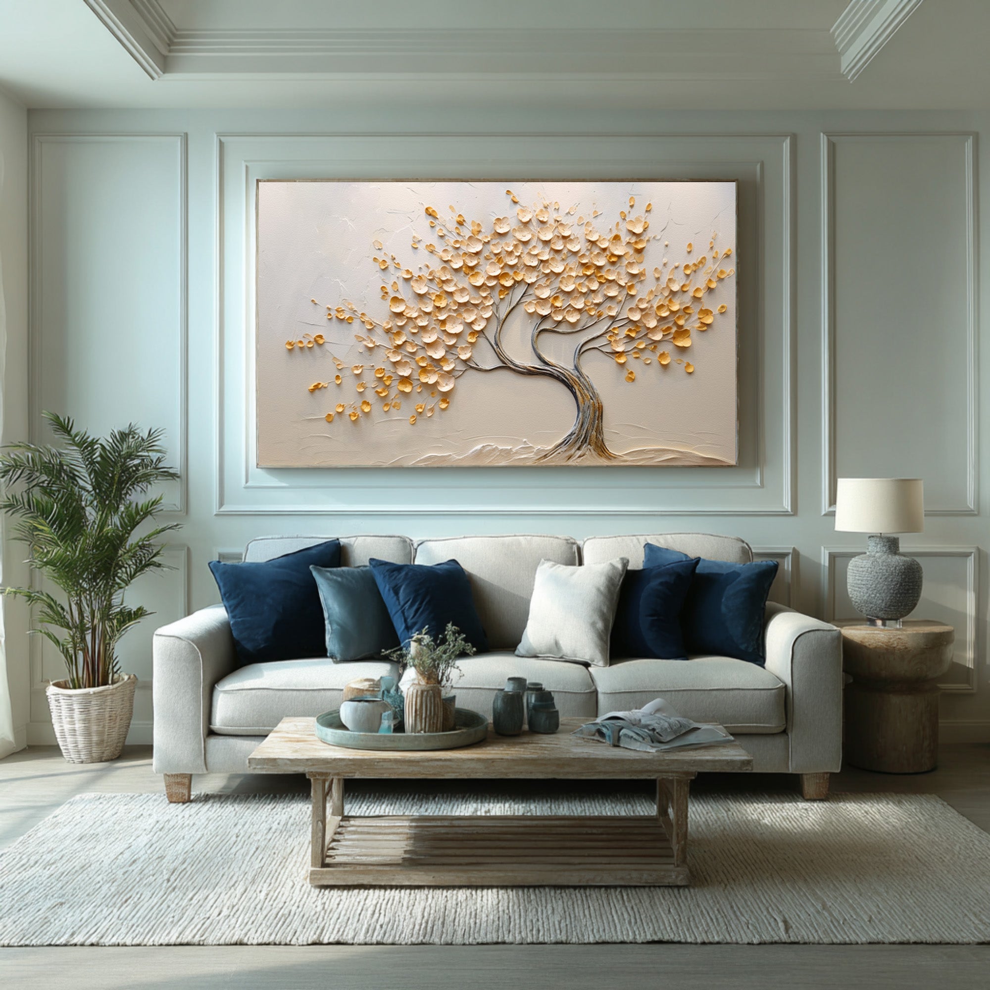 Golden Textured Tree Art Modern Living Room Decor #AG 092