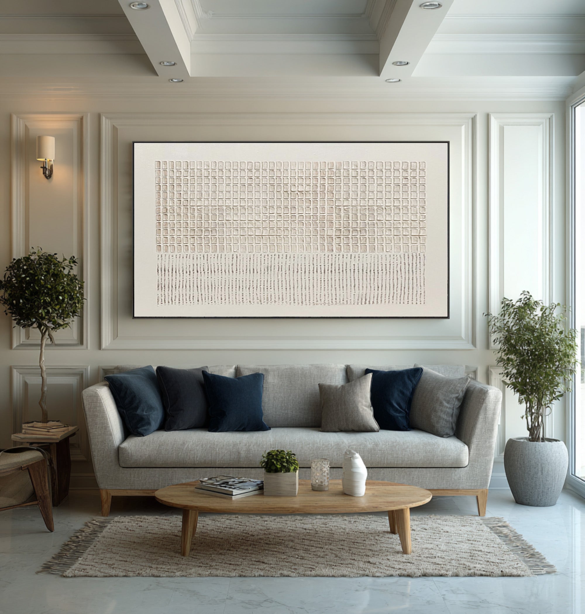 Horizontal Neutral Abstract Wall Art for Living Room | KeiraArt