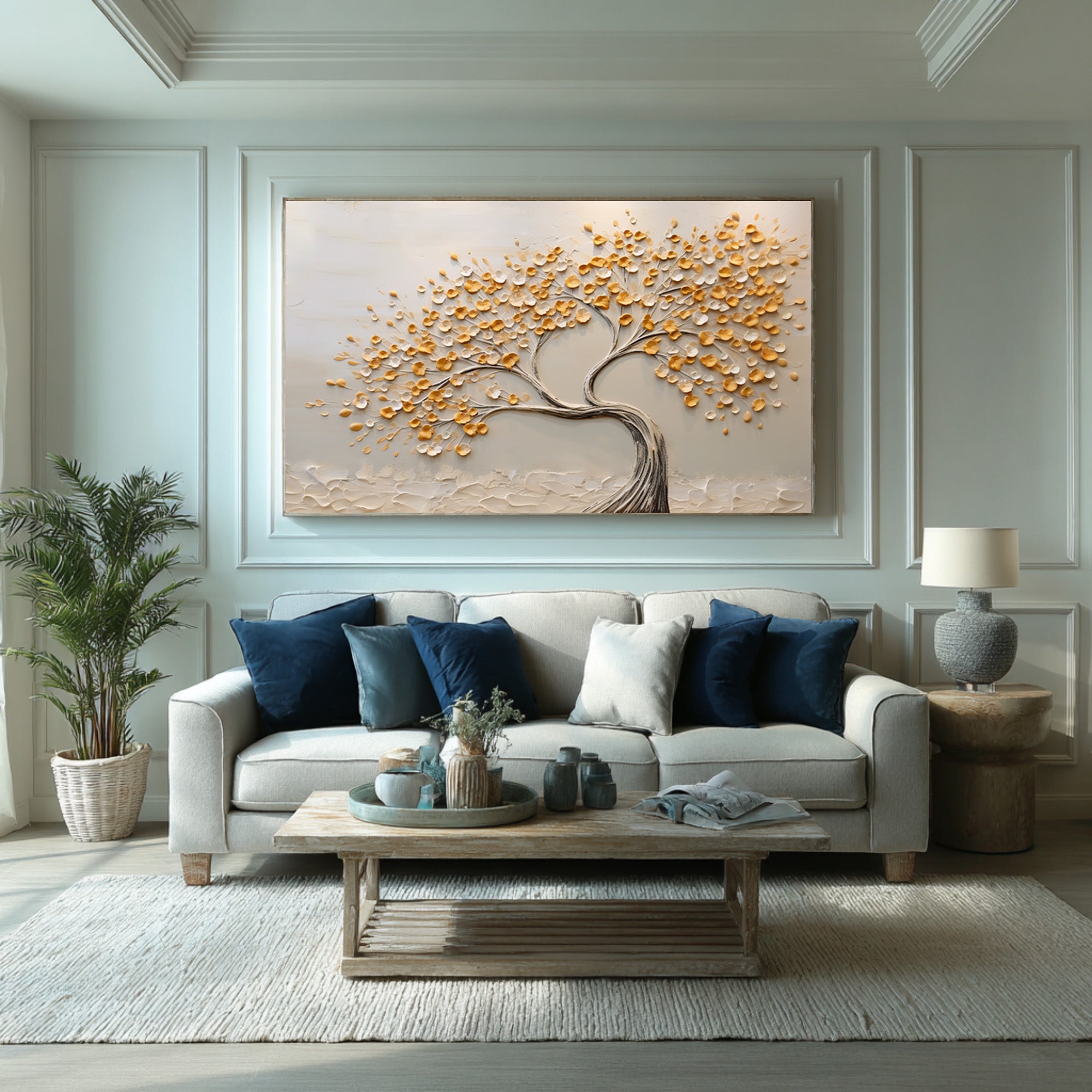 Neutral Tone Tree Artwork Hand Painted Gold Accents #AG 093