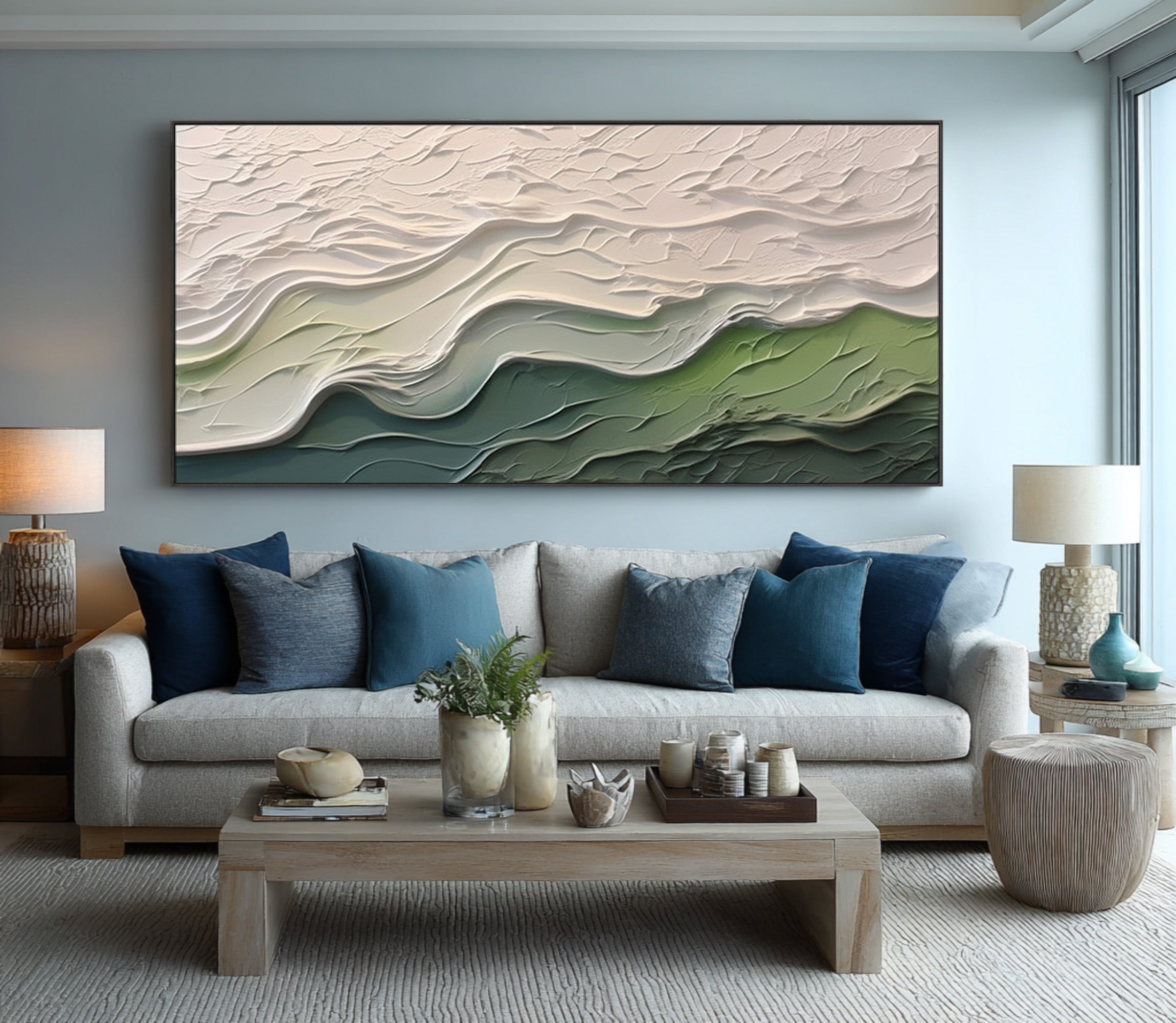 Textured Abstract Landscape Green and White 3D Art #AG 094