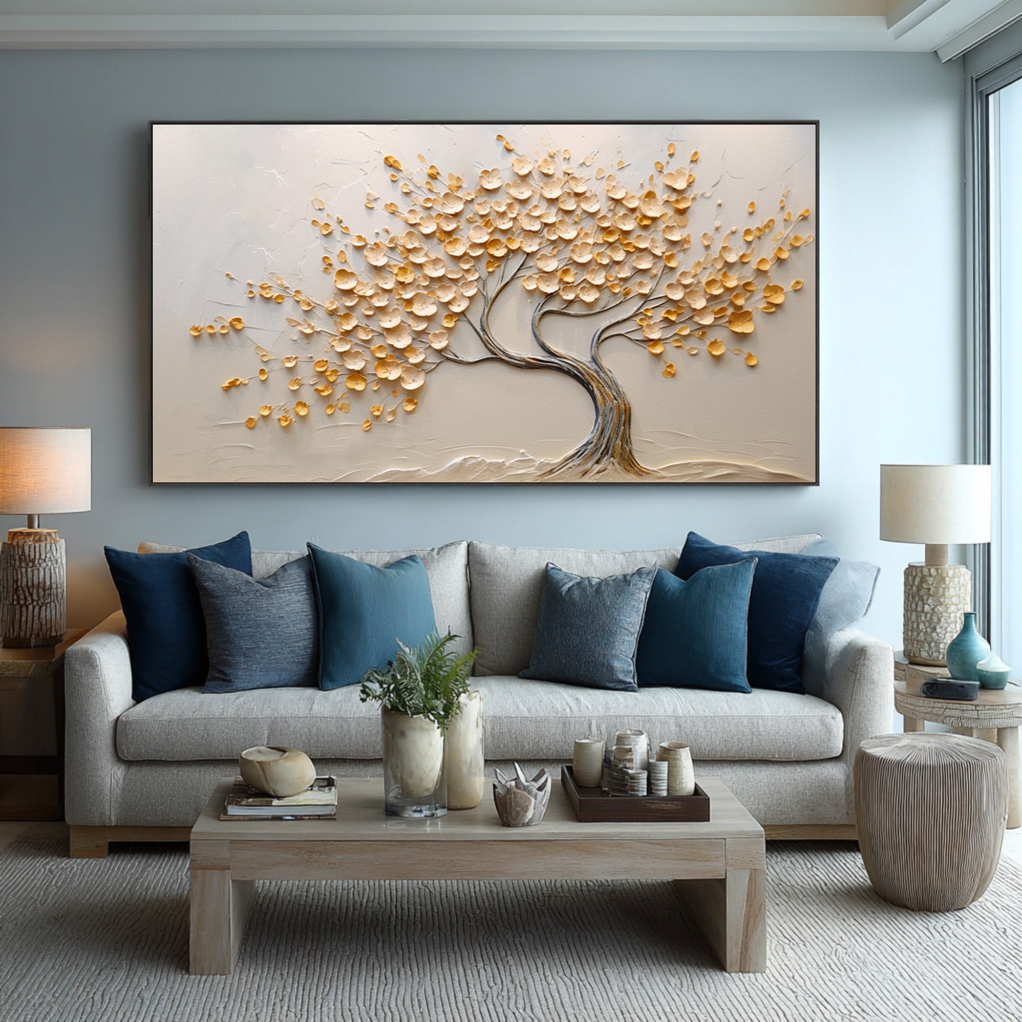 Golden Textured Tree Art Modern Living Room Decor #AG 092