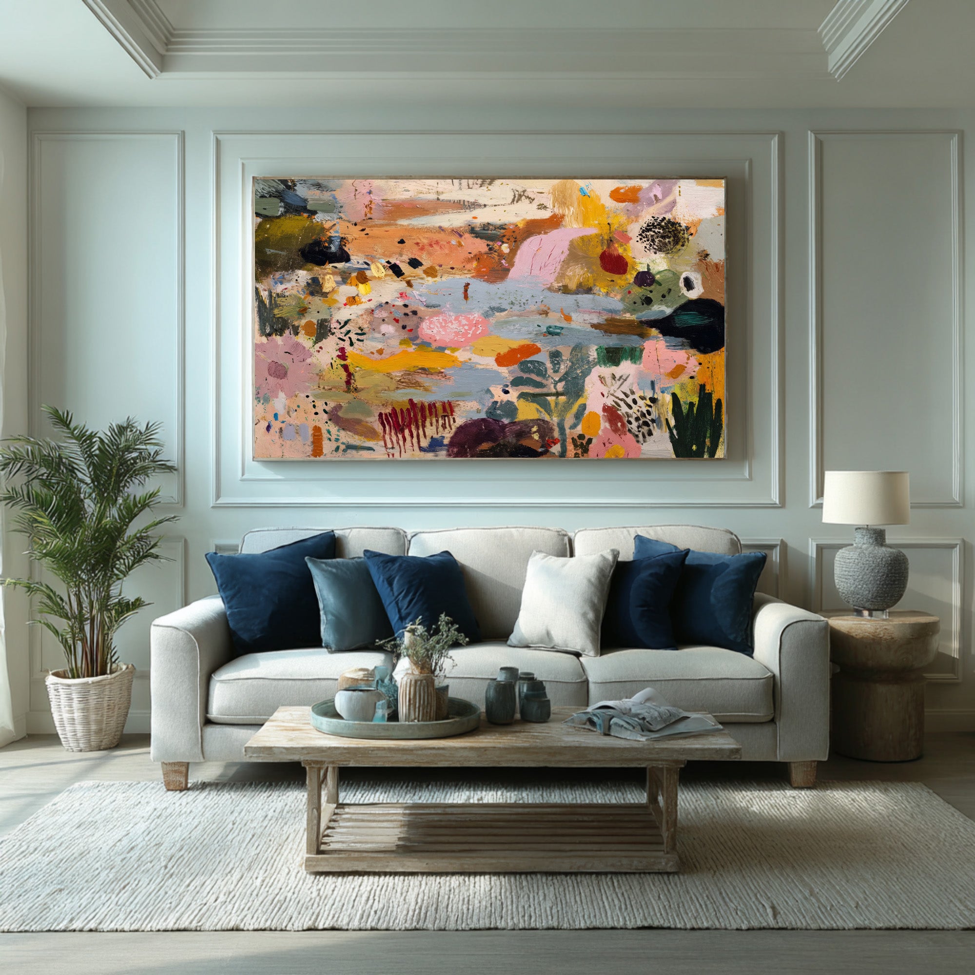 Large Abstract Garden Painting Contemporary Floral Inspired Wall Art
