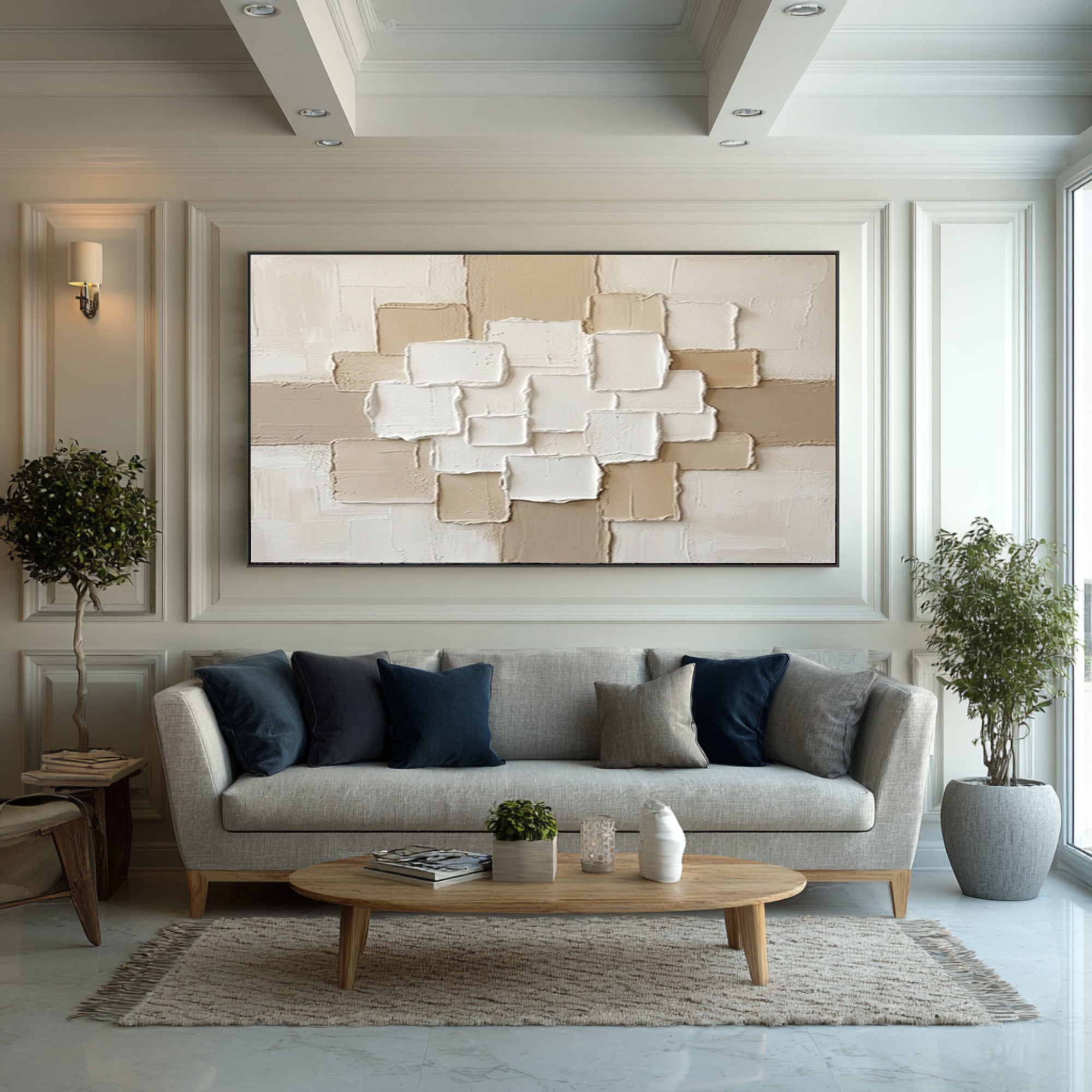 Large Neutral Architectural Wall Art Textured Contemporary Canvas | KeiraArt