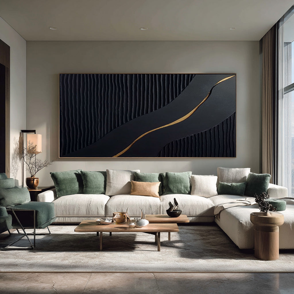 Unique Textured Gold & Black Abstract Art Piece #AG 002