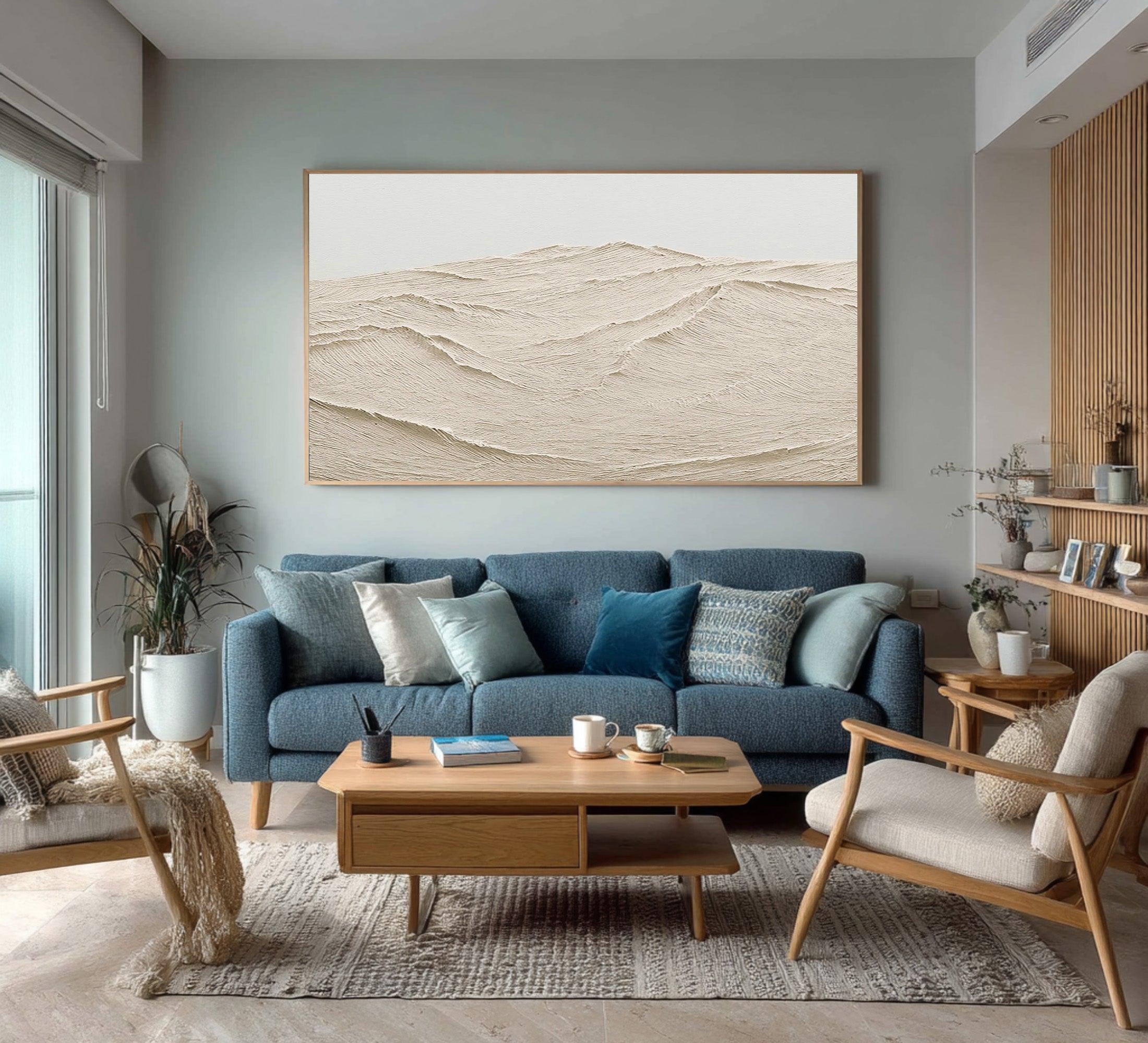 Textured Beige Ocean Wave Wall Art #AG 078