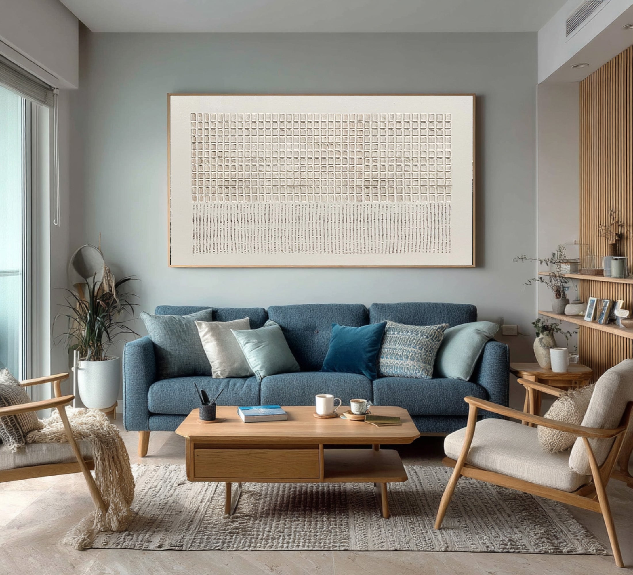 Horizontal Neutral Abstract Wall Art for Living Room | KeiraArt