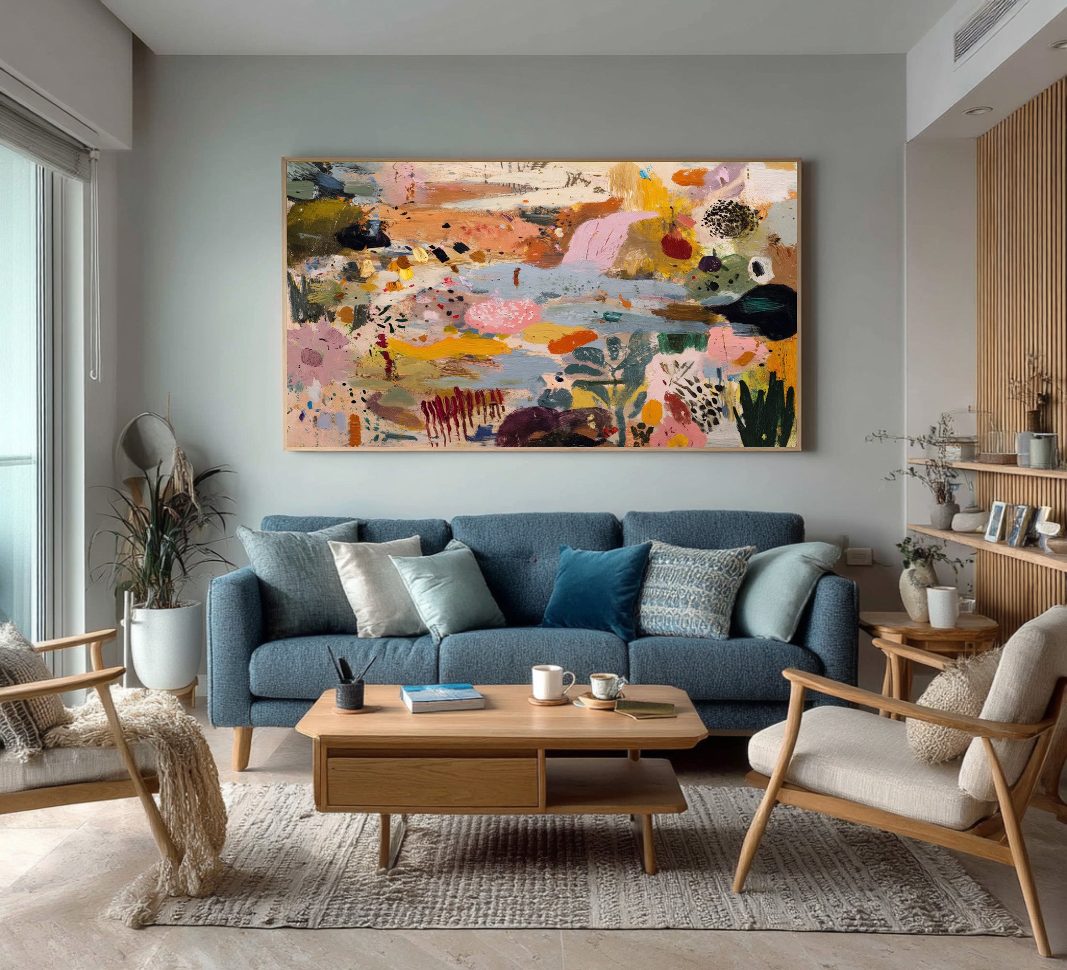 Large Abstract Garden Painting Contemporary Floral Inspired Wall Art