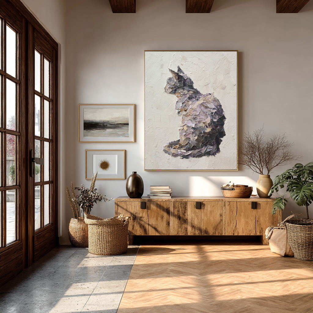 Large Textured Cat Painting - Contemporary Pet Art #AG 054