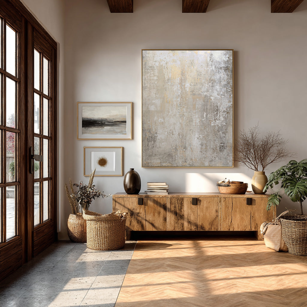 Beige & Grey Abstract Painting for Minimalist Decorr #AG 004