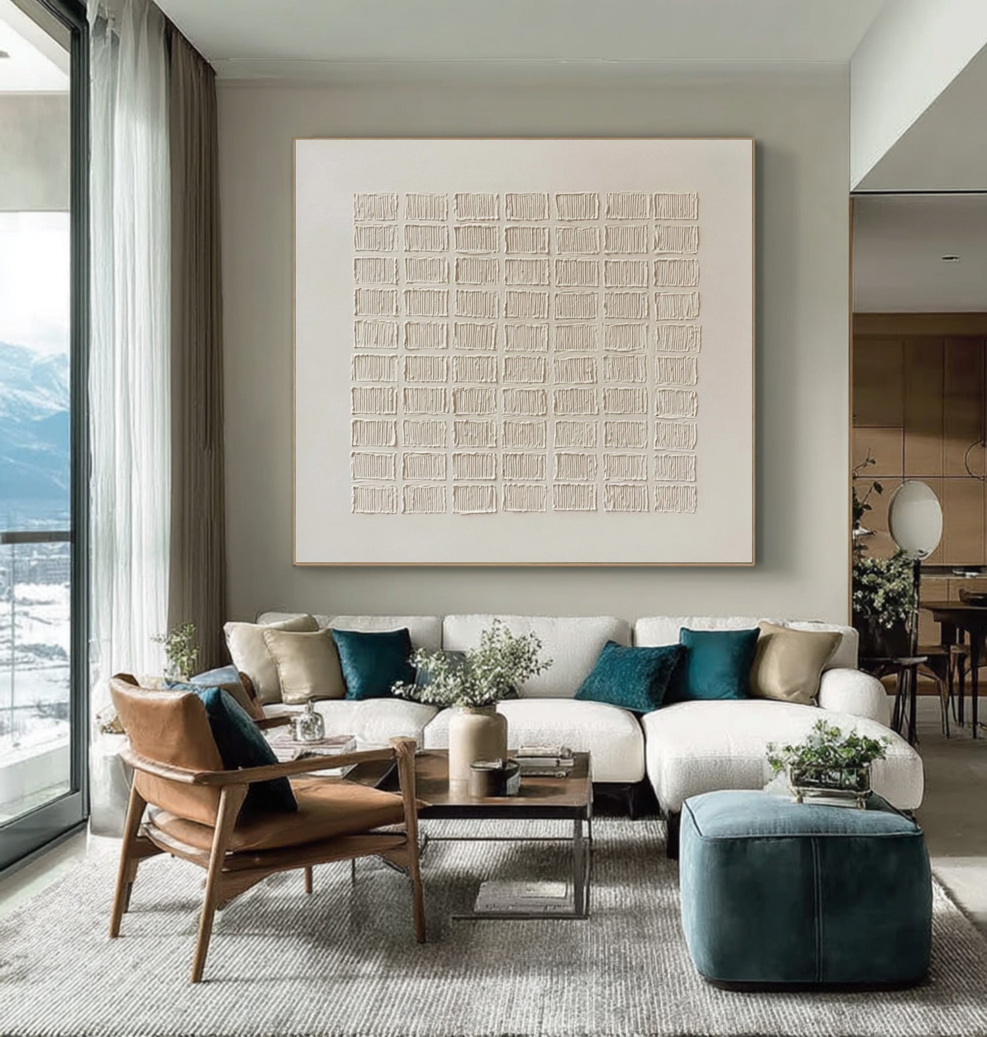Textured Grid Abstract Art - Modern Minimalist Canvas #AG 060