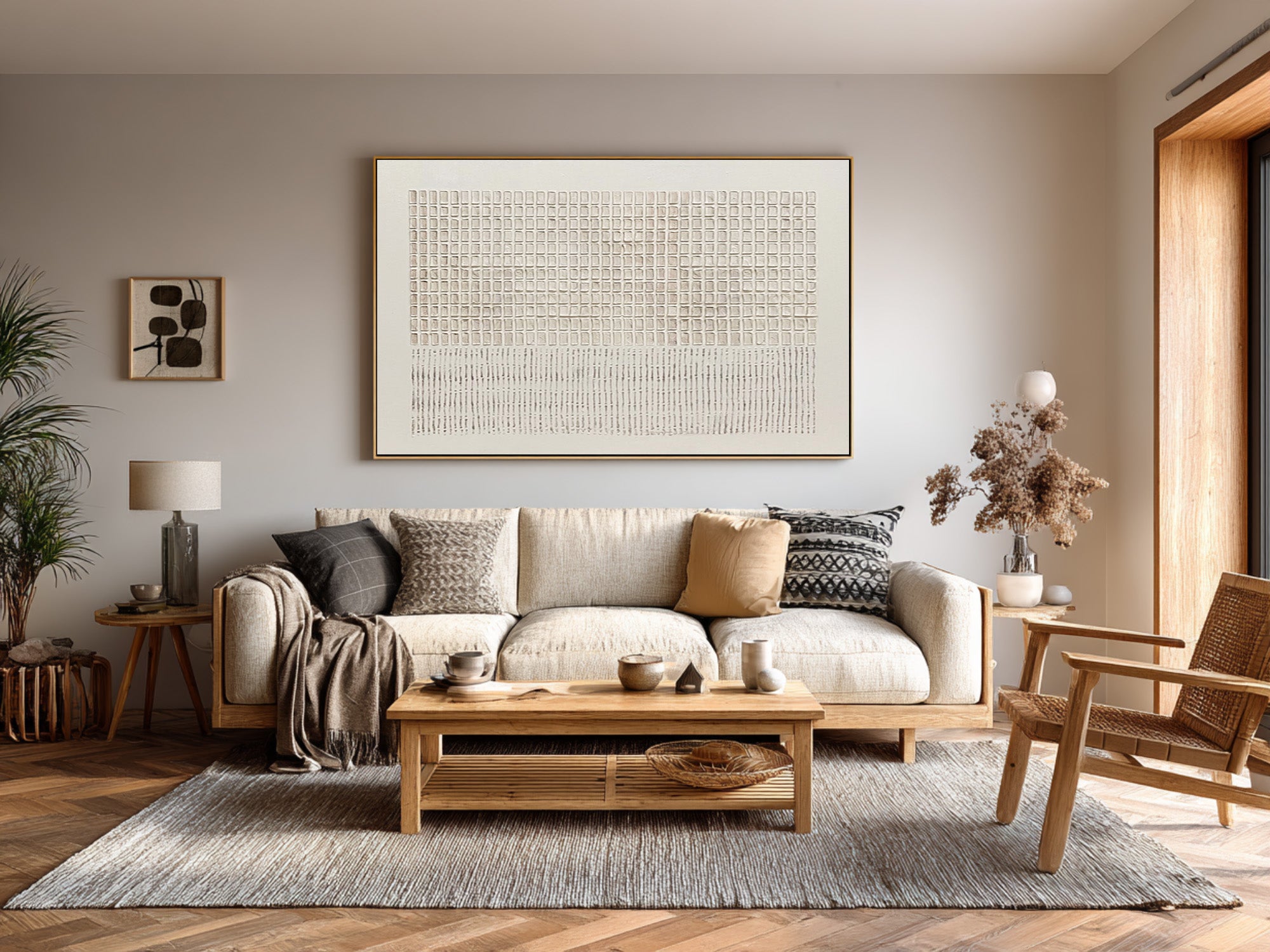 Horizontal Neutral Abstract Wall Art for Living Room | KeiraArt