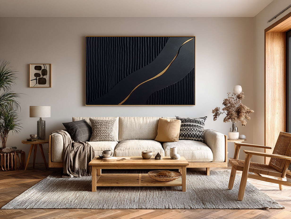 Unique Textured Gold & Black Abstract Art Piece #AG 002