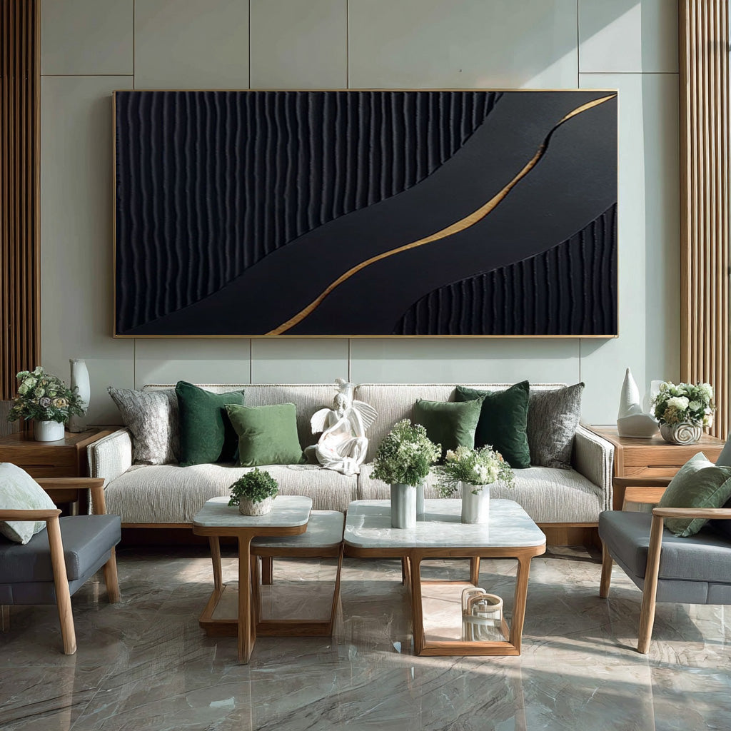 Unique Textured Gold & Black Abstract Art Piece #AG 002