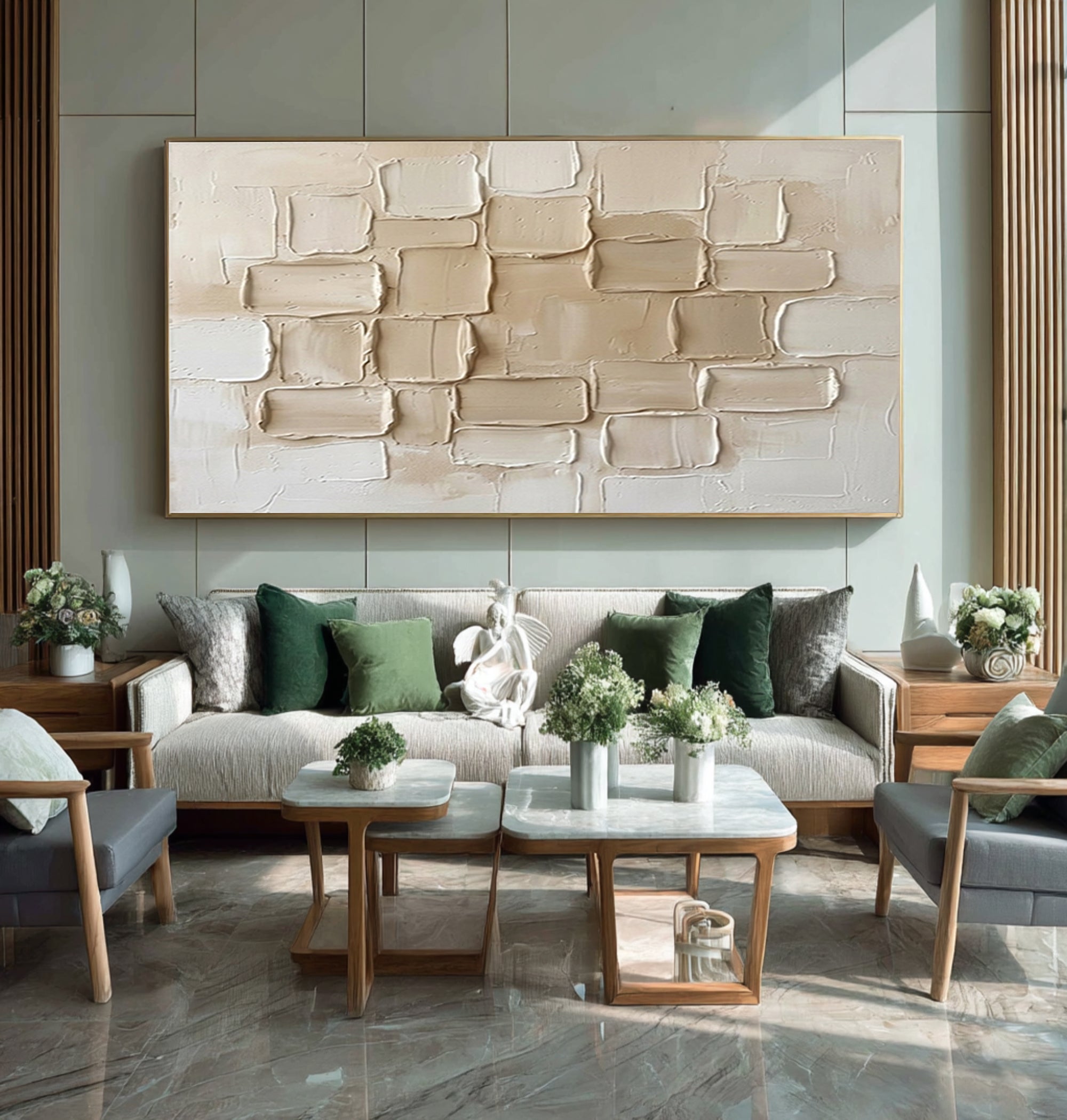 Large Neutral Architectural Texture Wall Art Modern Horizontal Canvas| KeiraArt