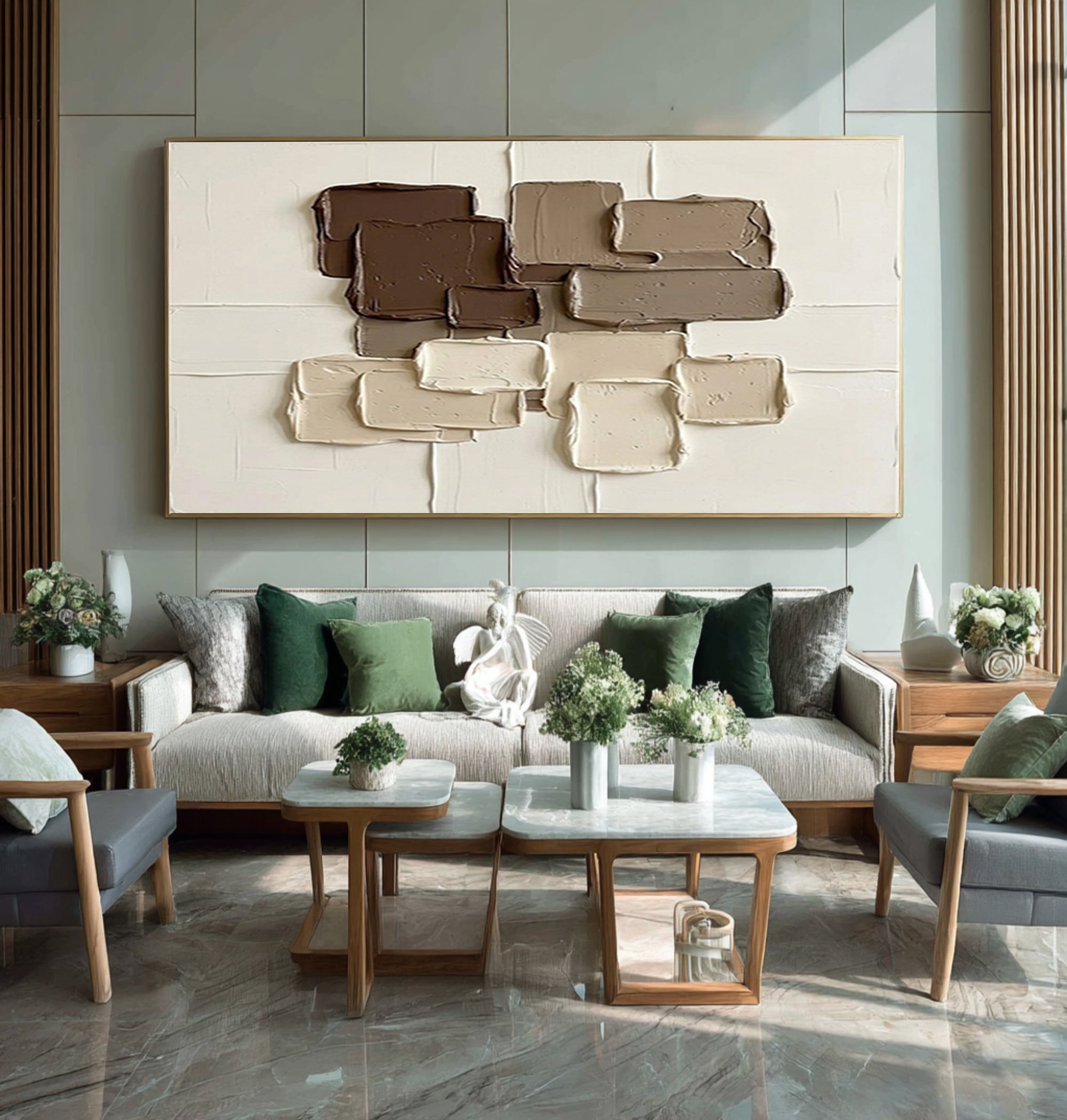 Large Coffee Brown Textured Wall Art Modern Geometric Canvas| KeiraArt