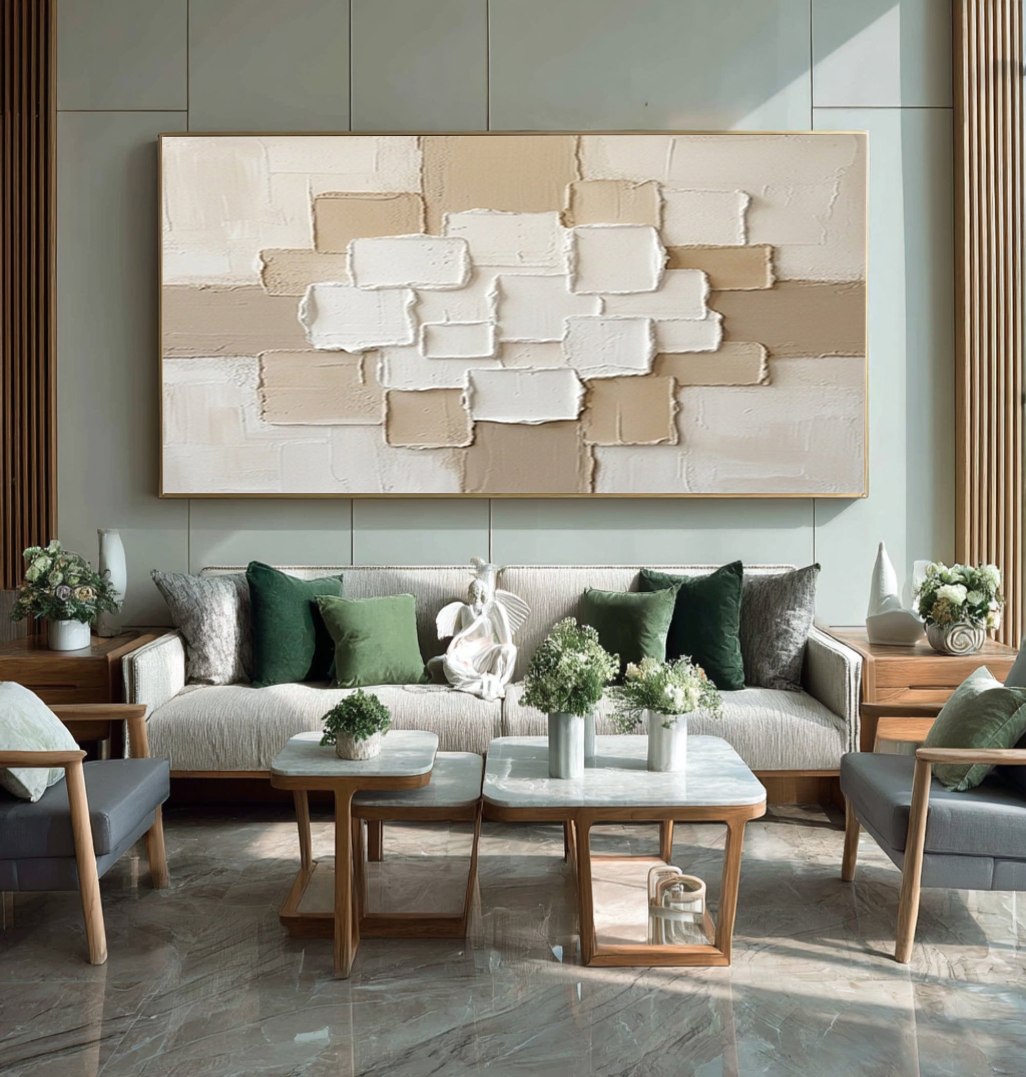 Large Neutral Architectural Wall Art Textured Contemporary Canvas | KeiraArt