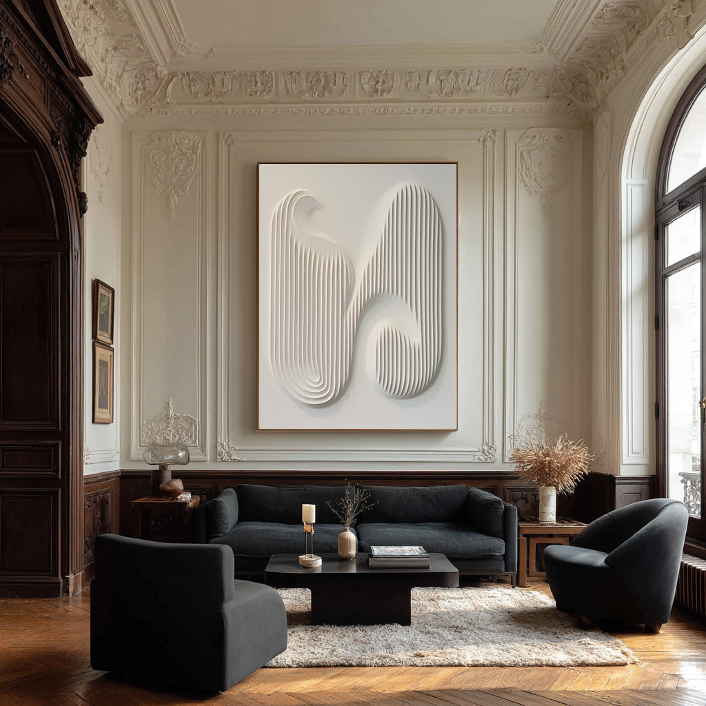 Minimalist Beige Relief Sculpture Geometric Wall Decor #AG 083