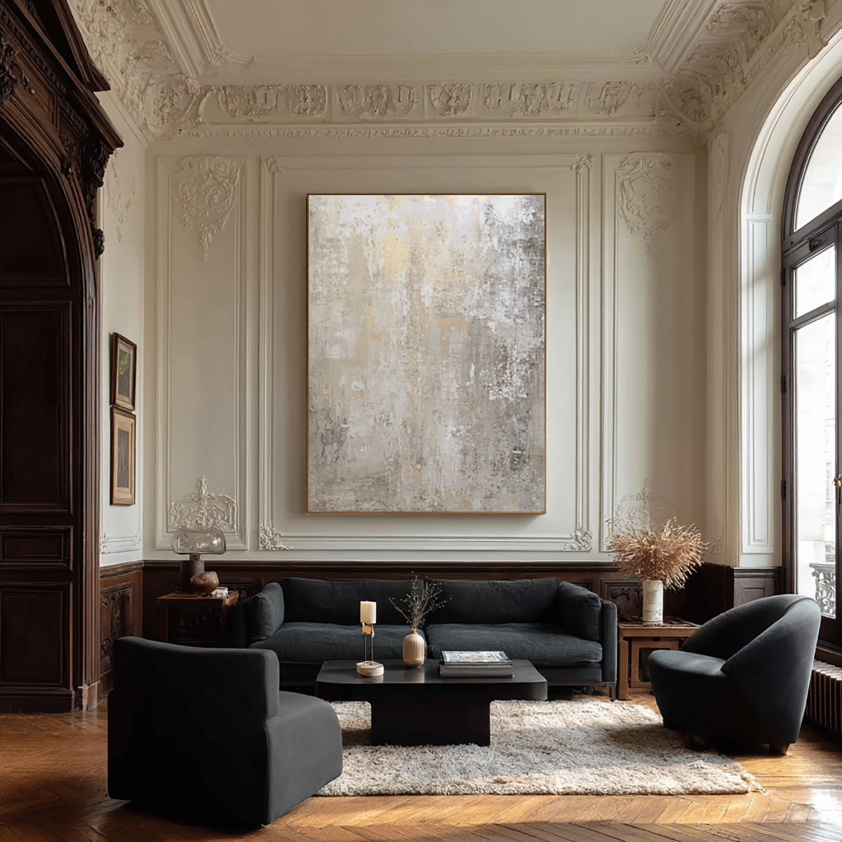 Beige & Grey Abstract Painting for Minimalist Decorr #AG 004