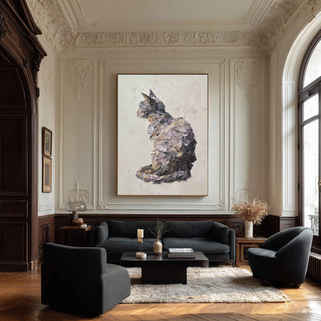 Large Textured Cat Painting - Contemporary Pet Art #AG 054