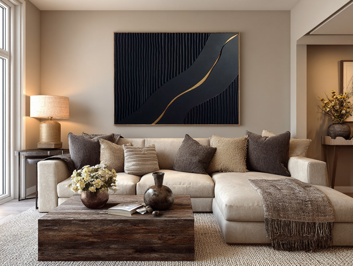 Unique Textured Gold & Black Abstract Art Piece #AG 002