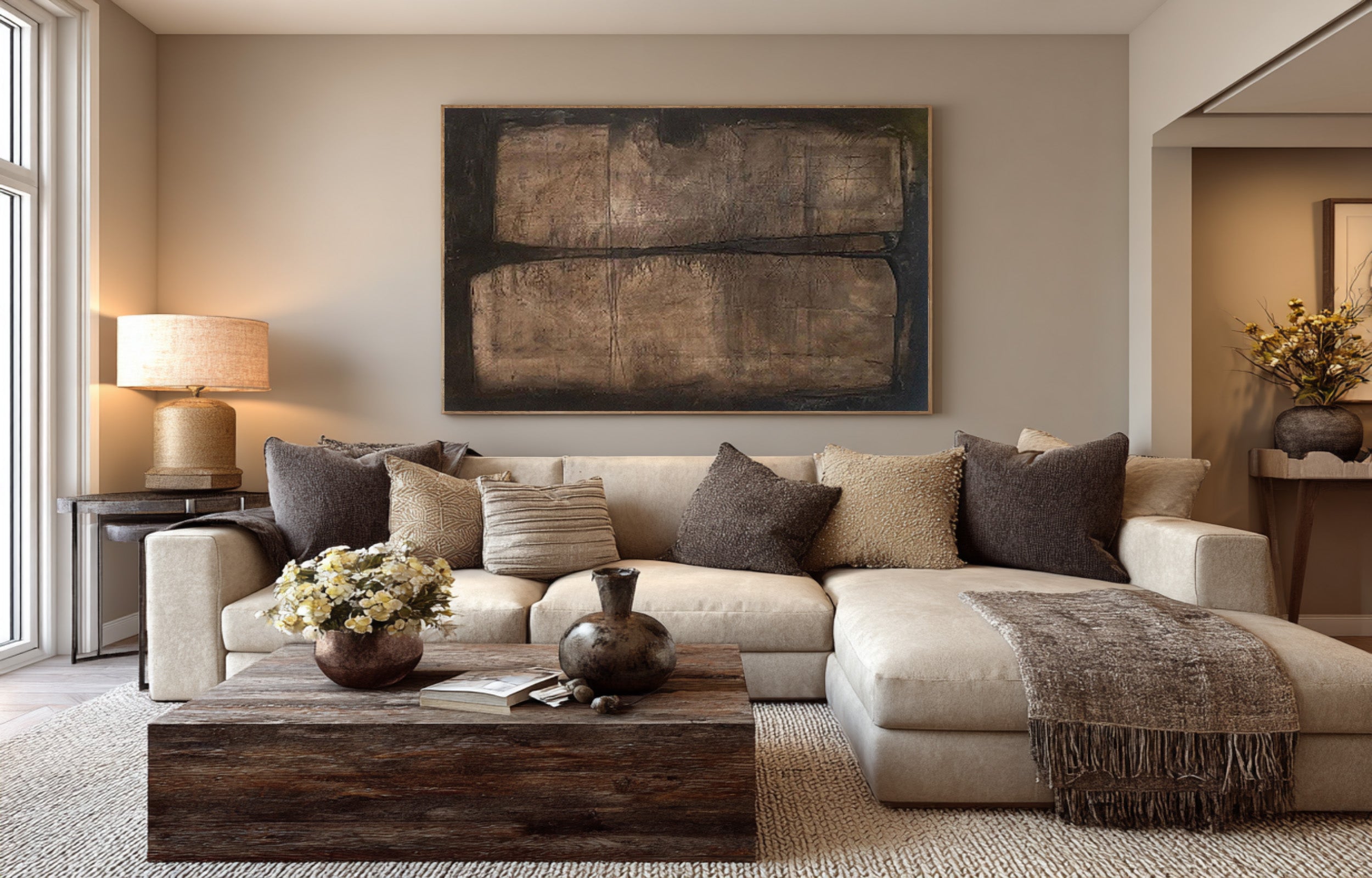 Textured Brown Abstract Diptych Wall Art #AG 079