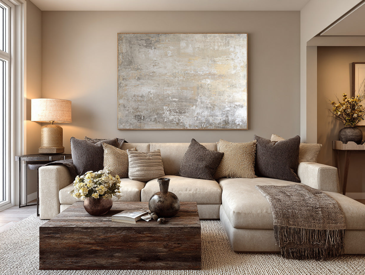 Beige & Gold Abstract Canvas for Modern Home Decor #AG 003