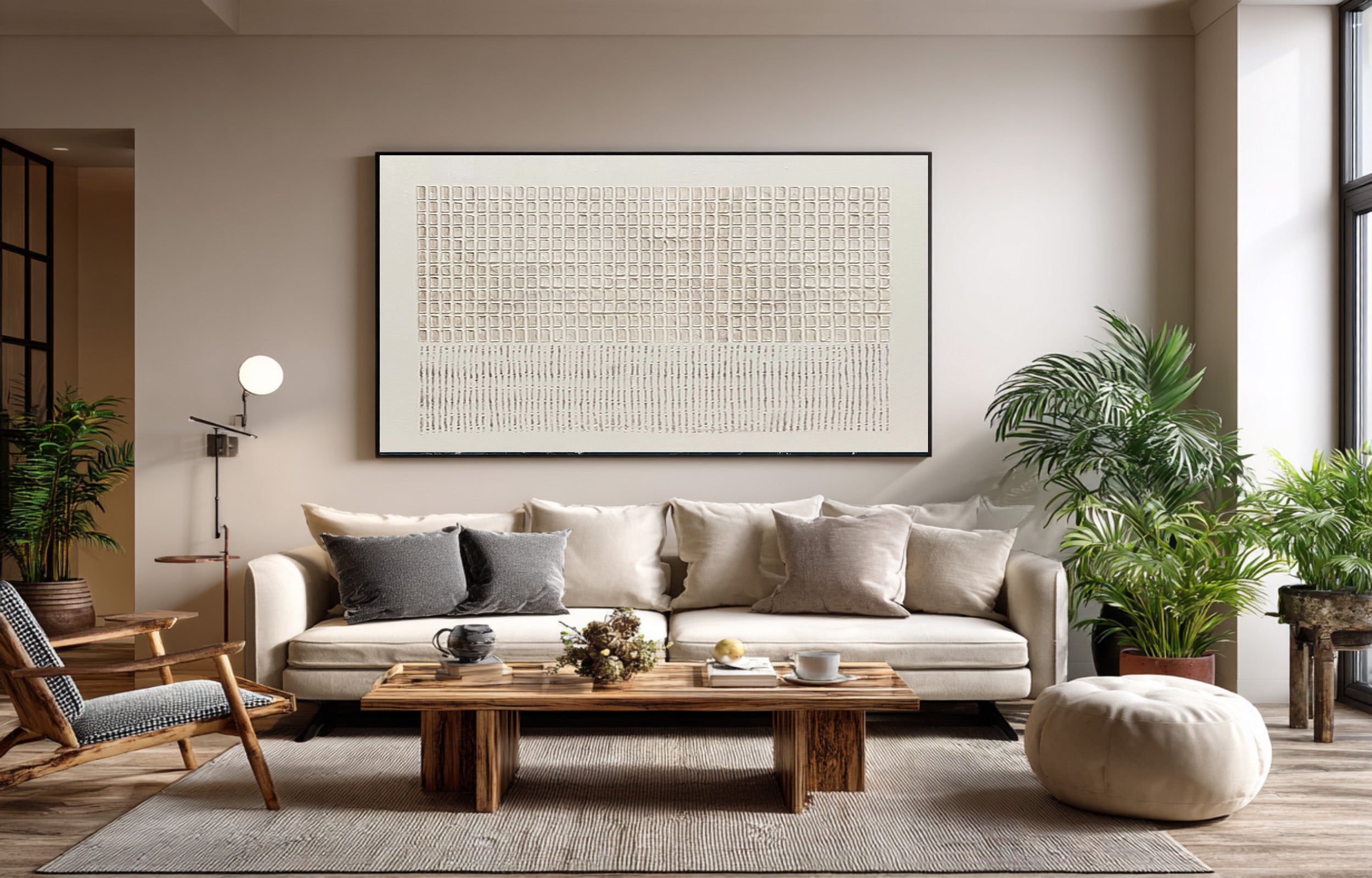 Horizontal Neutral Abstract Wall Art for Living Room | KeiraArt