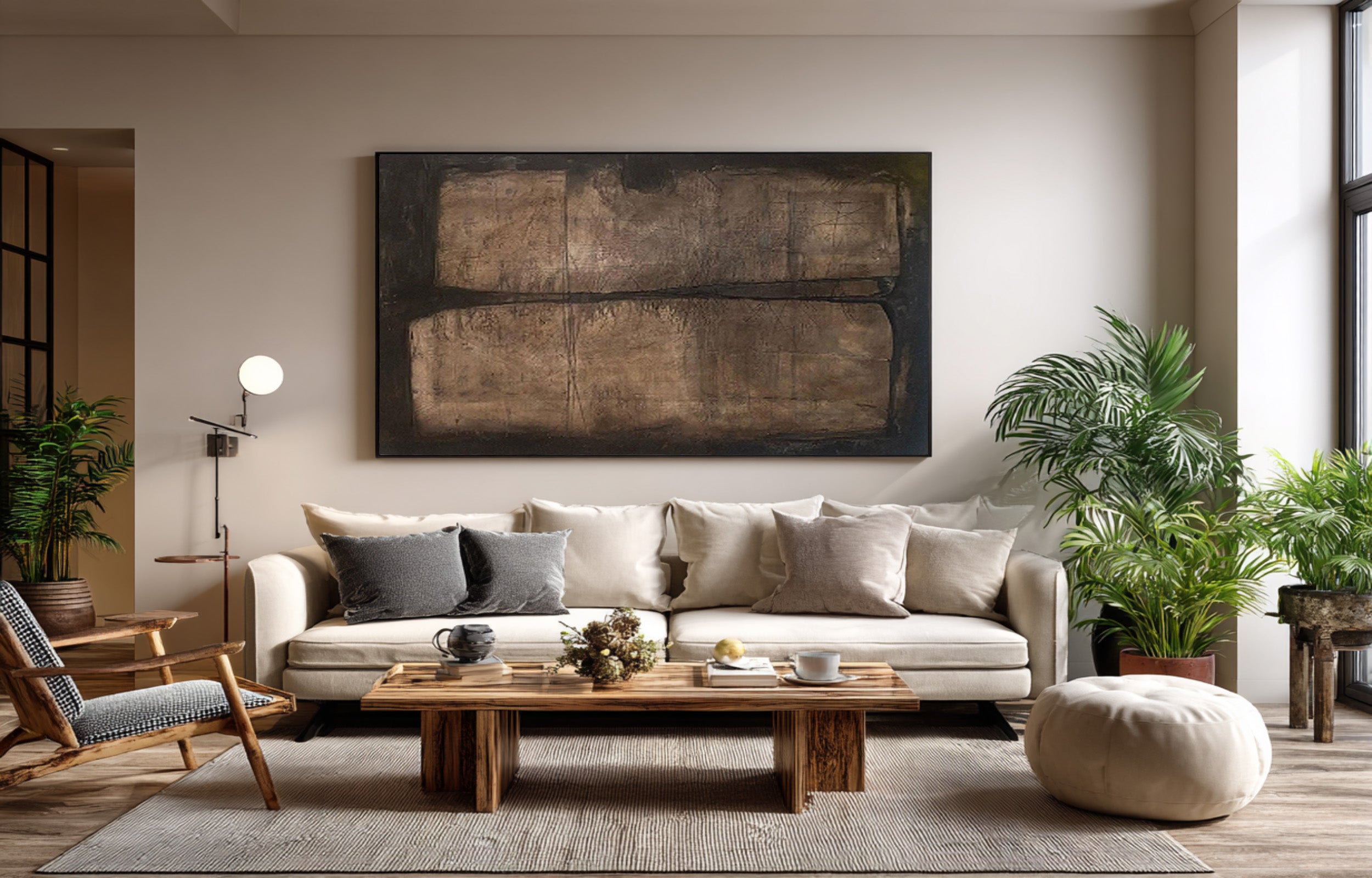 Textured Brown Abstract Diptych Wall Art #AG 079