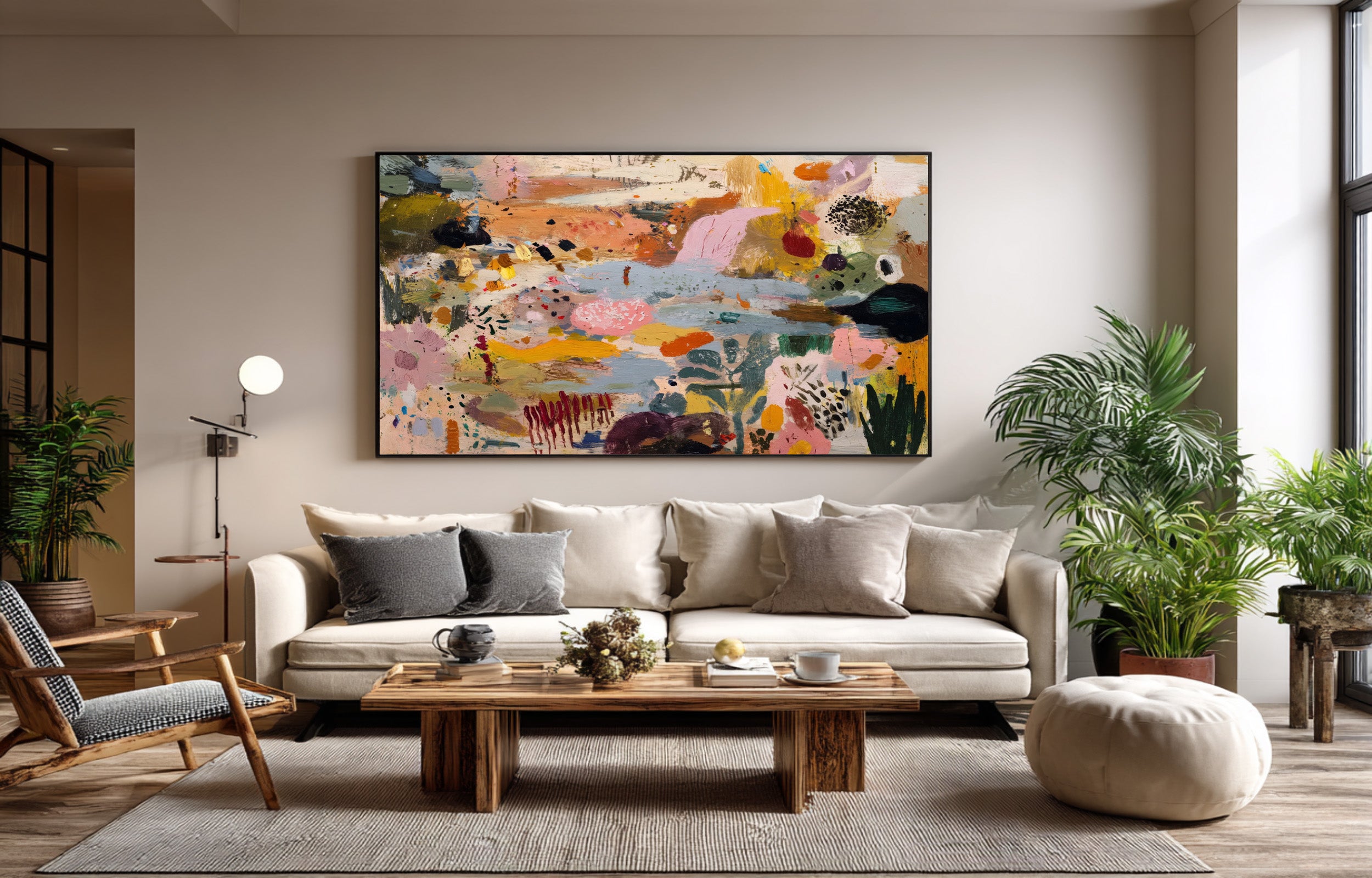 Large Abstract Garden Painting Contemporary Floral Inspired Wall Art
