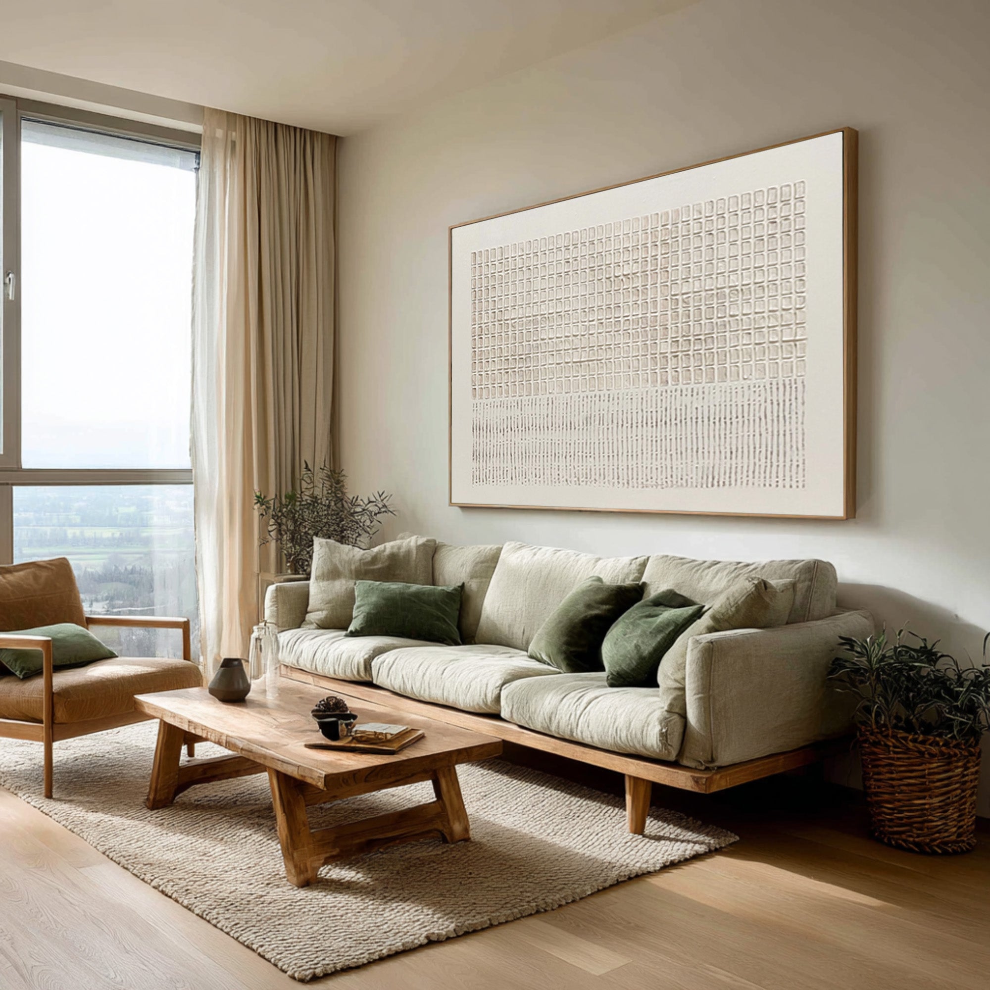 Horizontal Neutral Abstract Wall Art for Living Room | KeiraArt