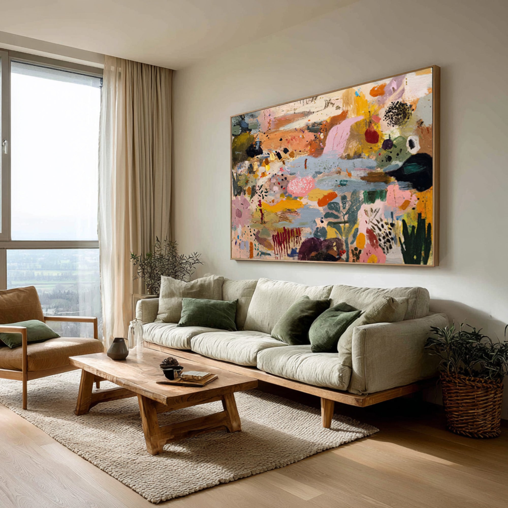 Large Abstract Garden Painting Contemporary Floral Inspired Wall Art