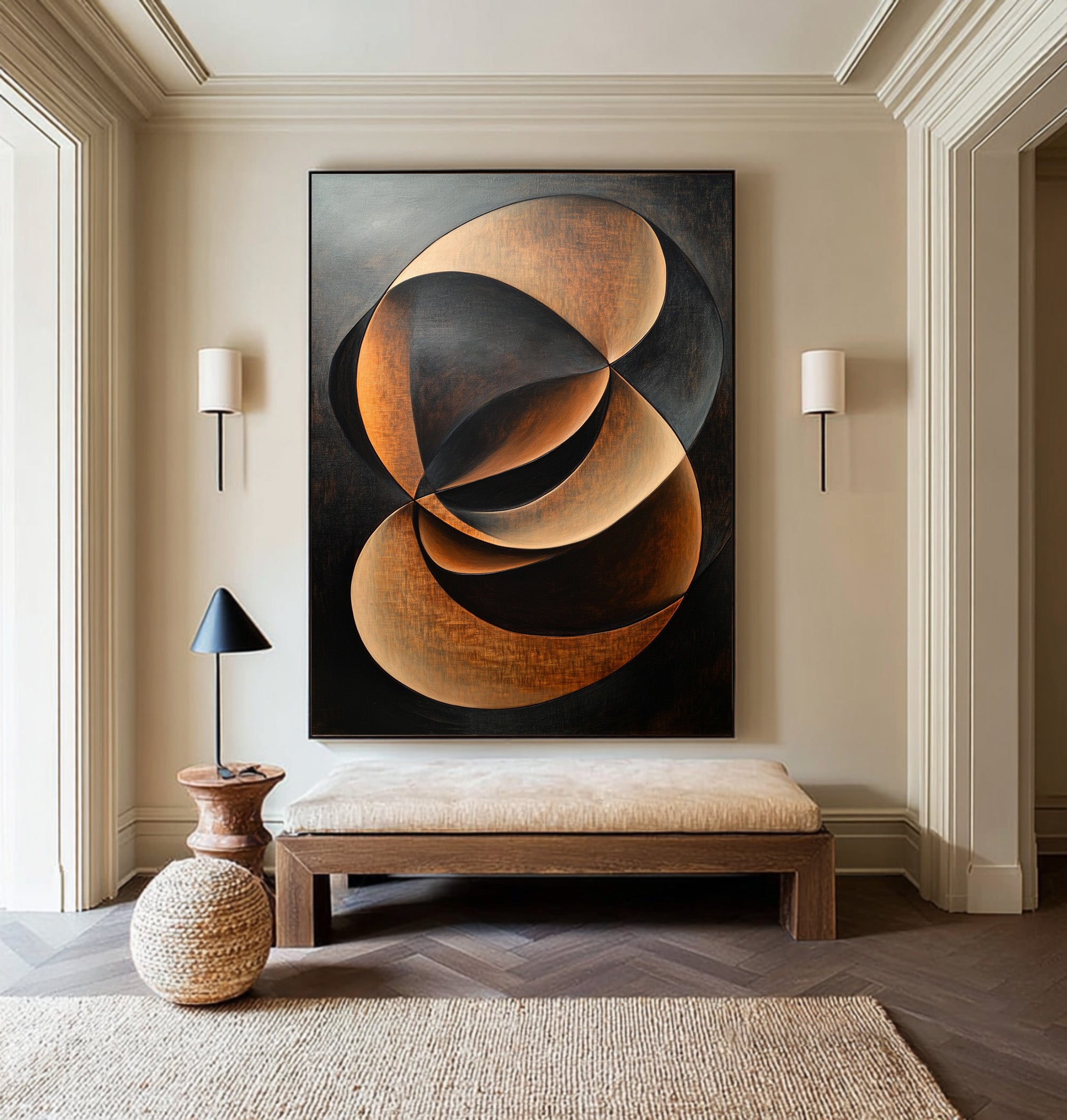 Black and Bronze Abstract Art Elegant Organic Shapes #AG 096