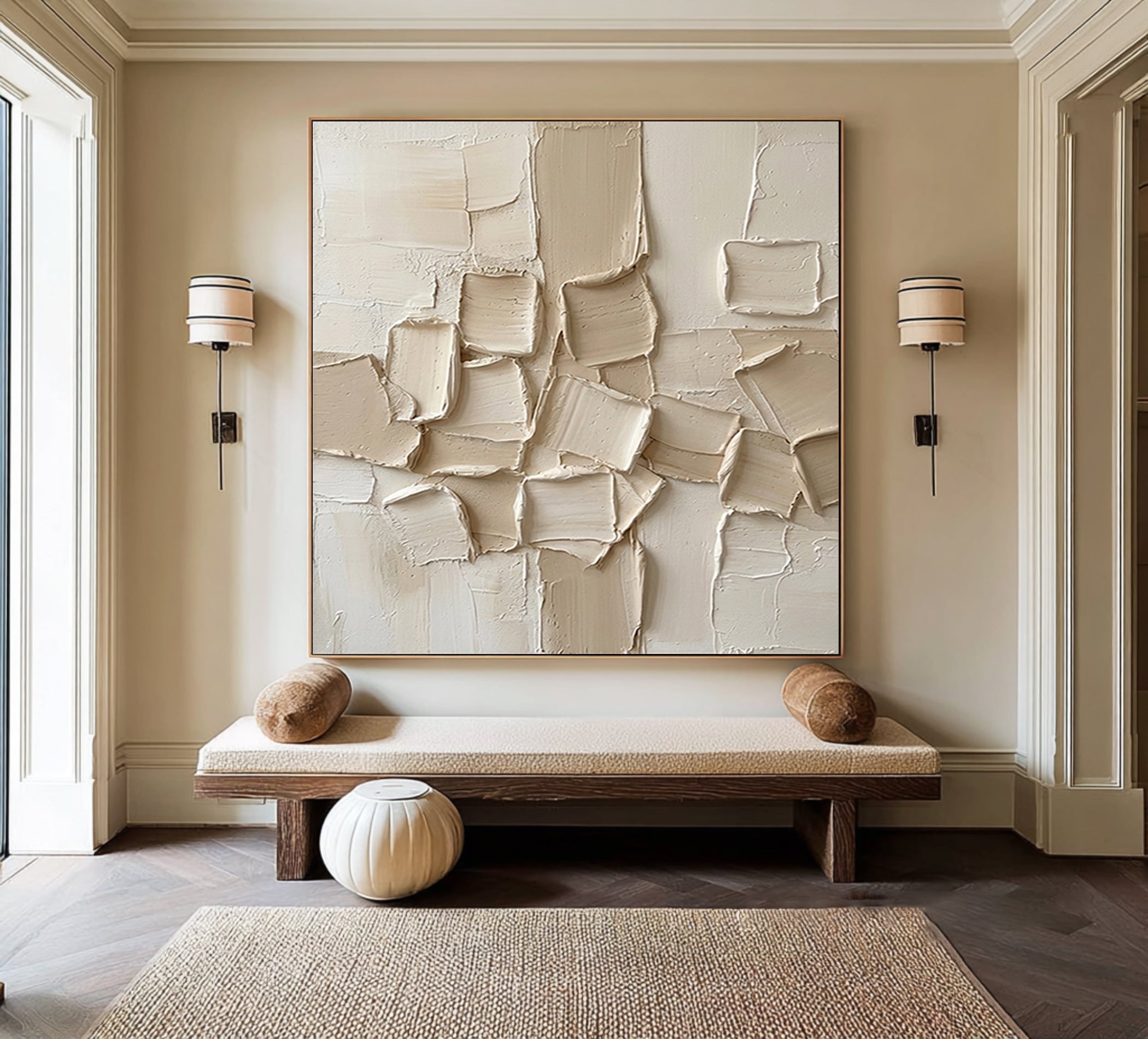 Large Mineral Relief Composition Wall Art Neutral Textured Canvas Painting