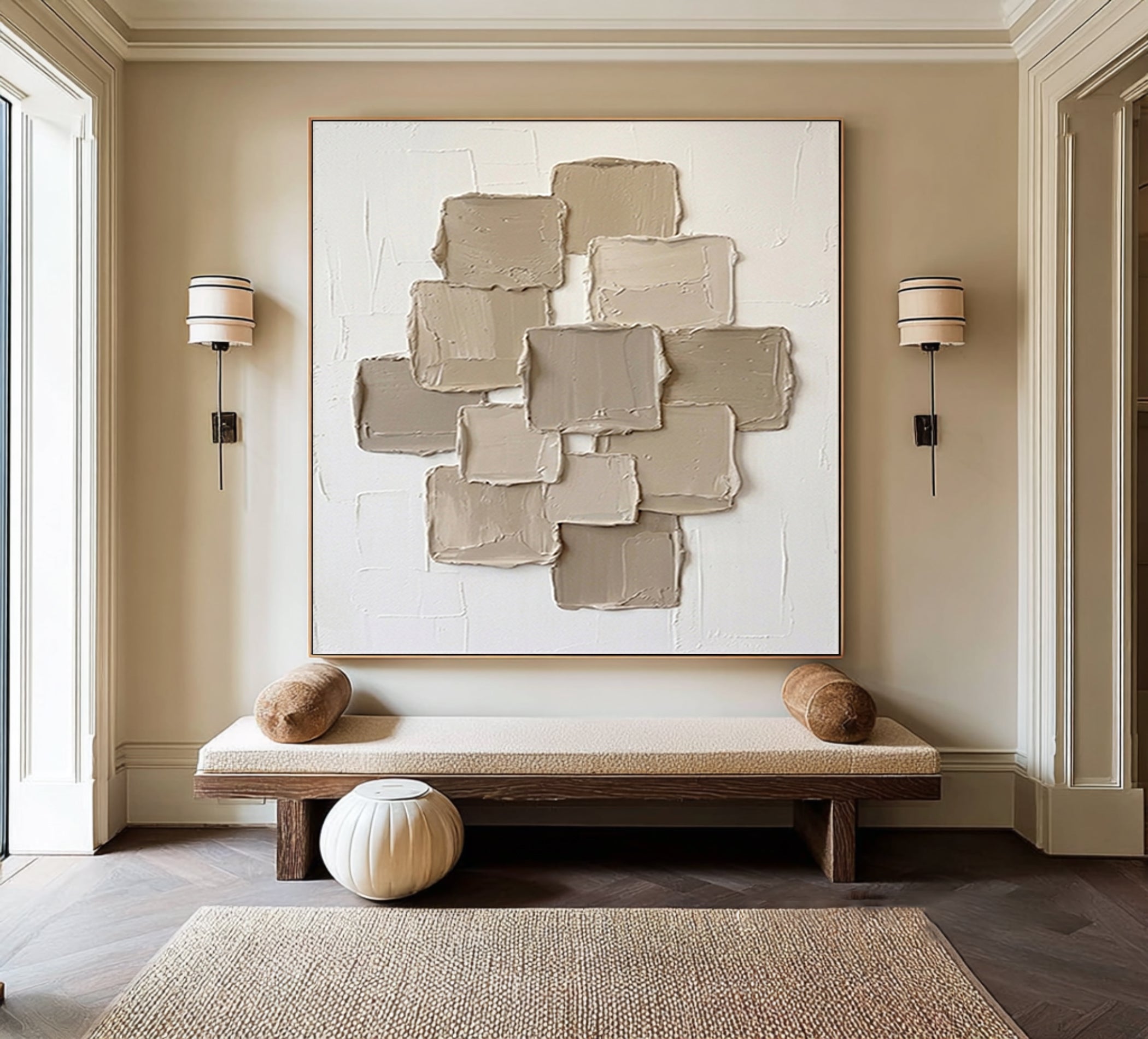 Large Stone Block Wall Art Neutral Contemporary Hand Painted Canvas Painting